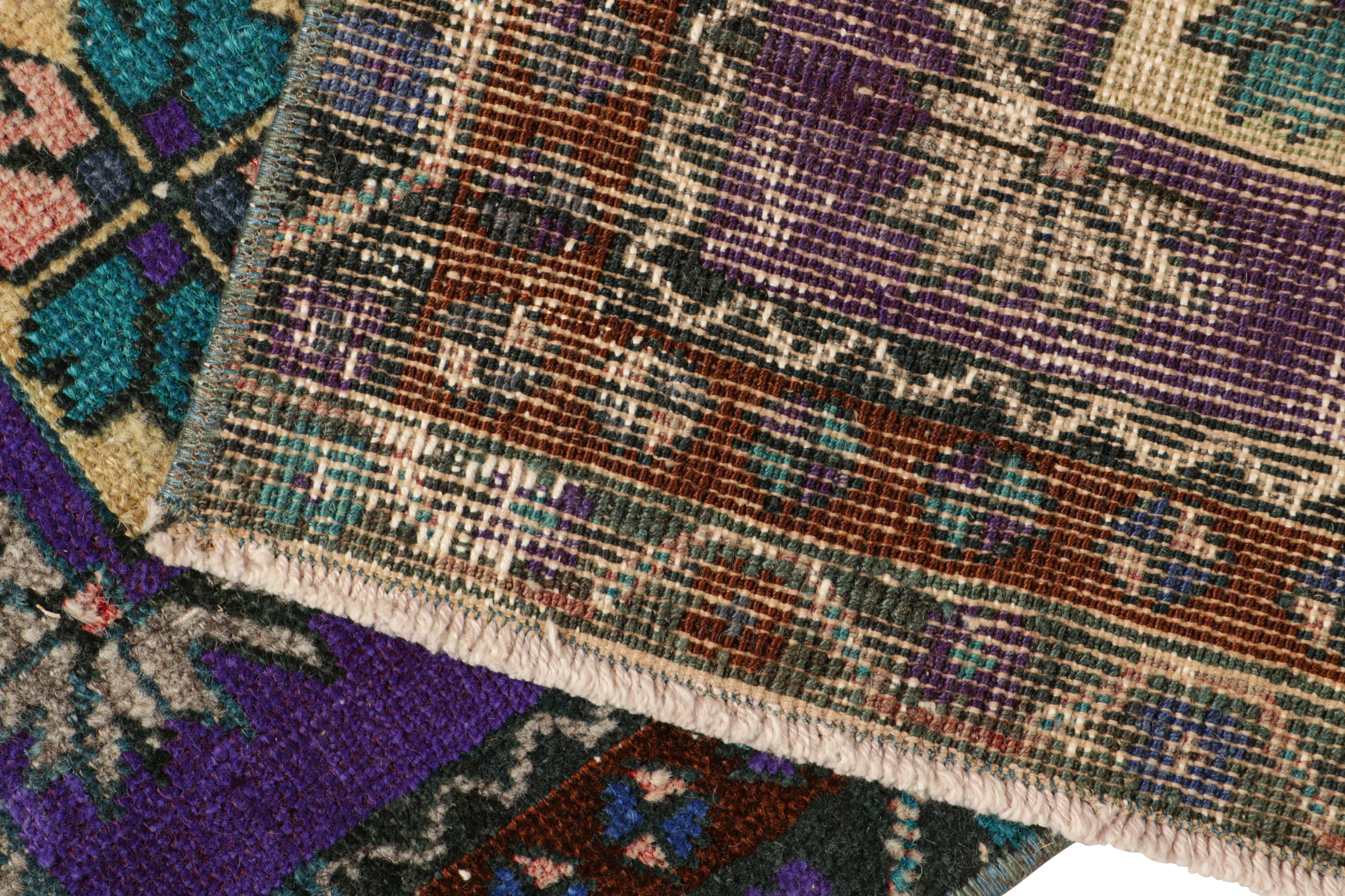 Wool Vintage Oushak Rug in Violet Purple with Geometric Medallions, from Rug & Kilim For Sale