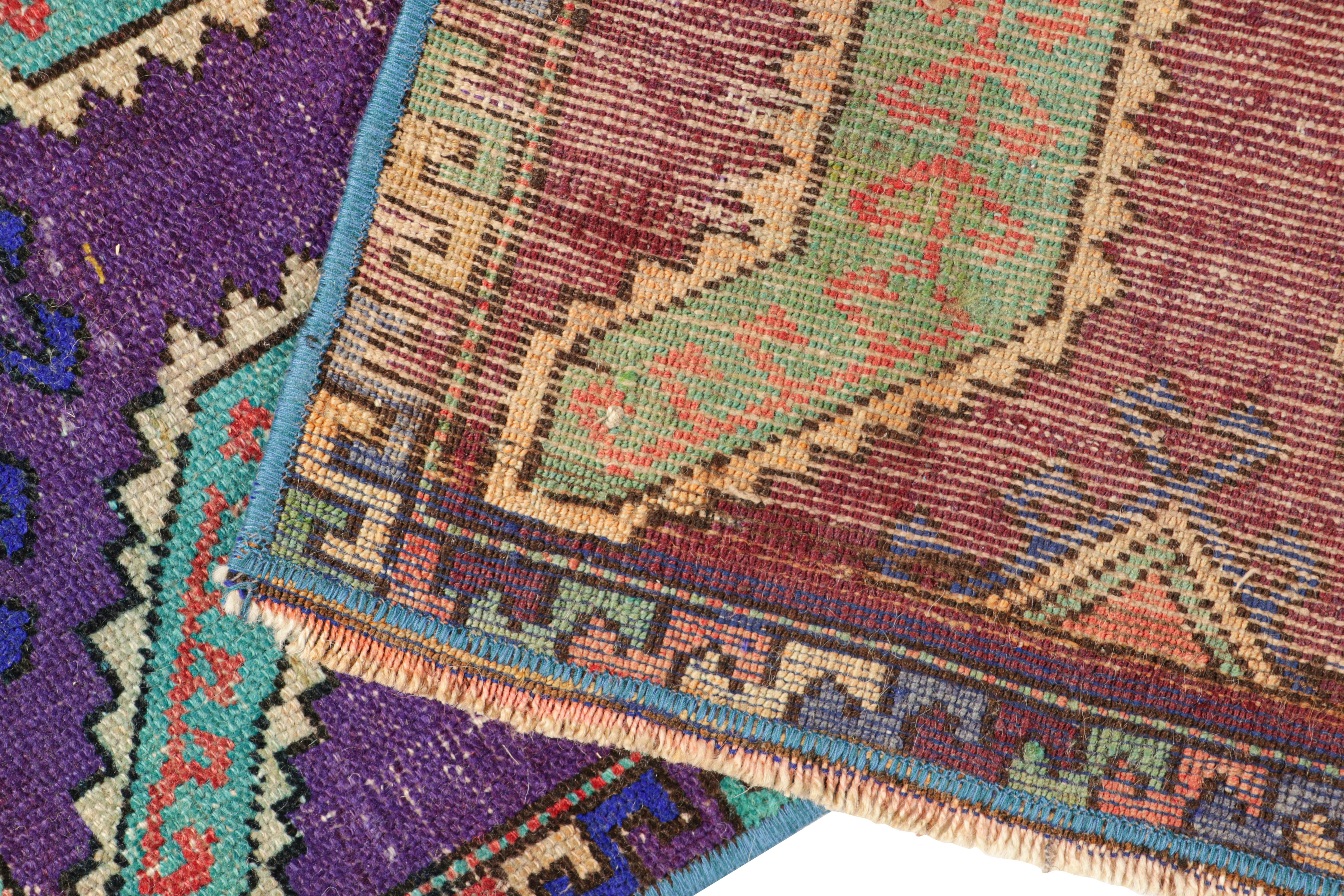 Wool Vintage Oushak Rug in Violet Purple with Geometric Medallions, from Rug & Kilim For Sale