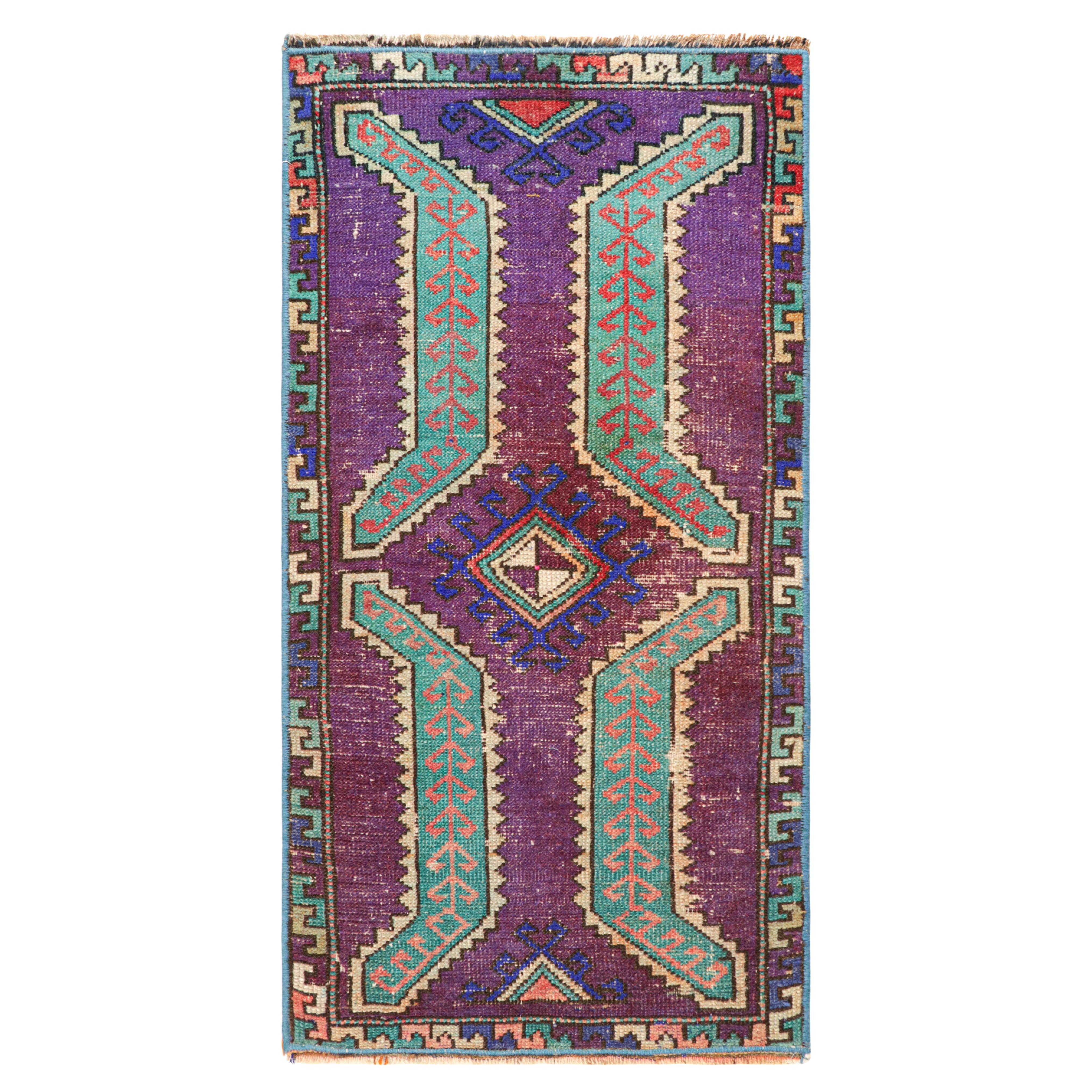 Vintage Oushak Rug in Violet Purple with Geometric Medallions, from Rug & Kilim