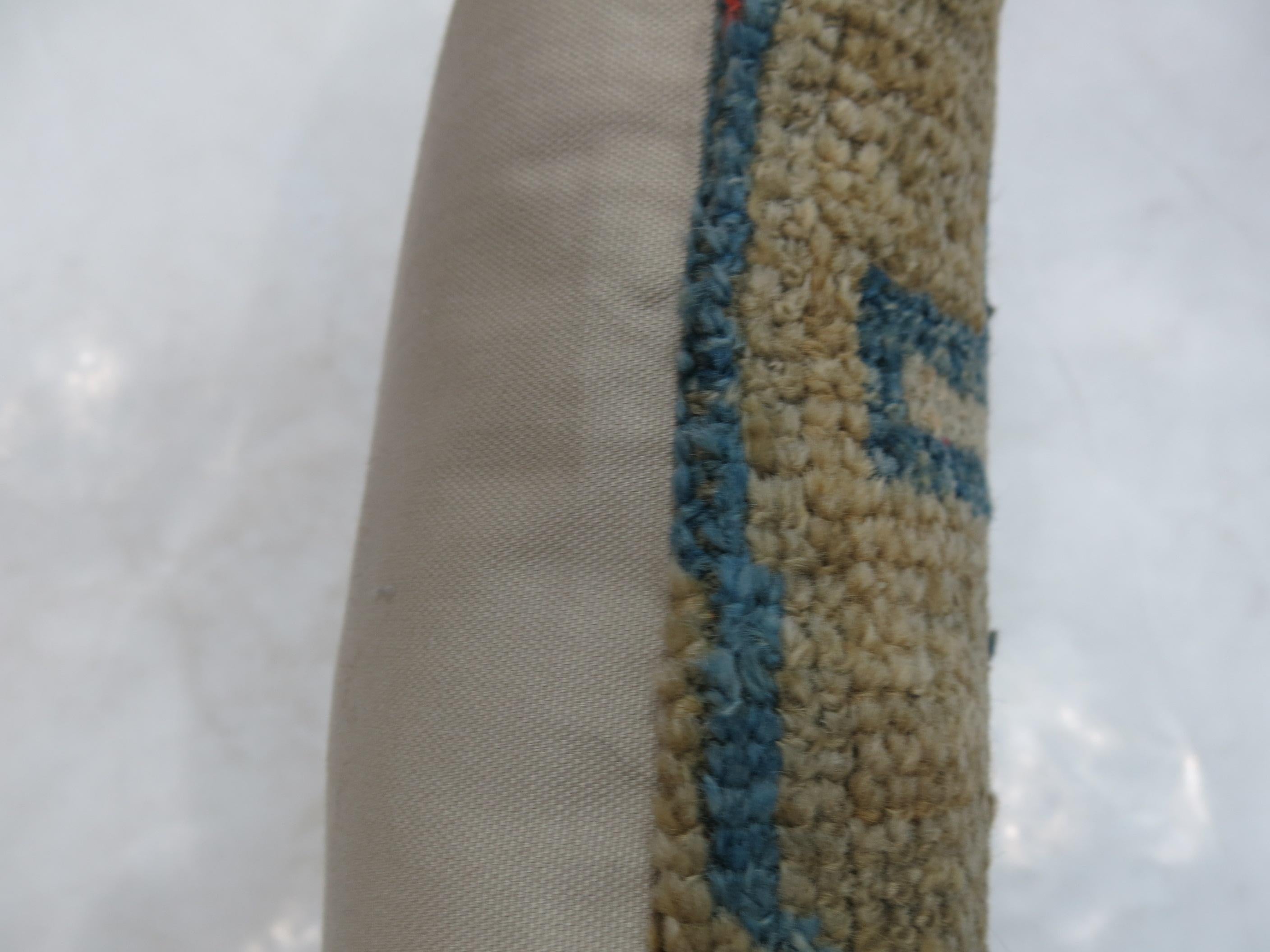 Mid-Century Modern Vintage Oushak Rug Pillow in Blue and Beige
