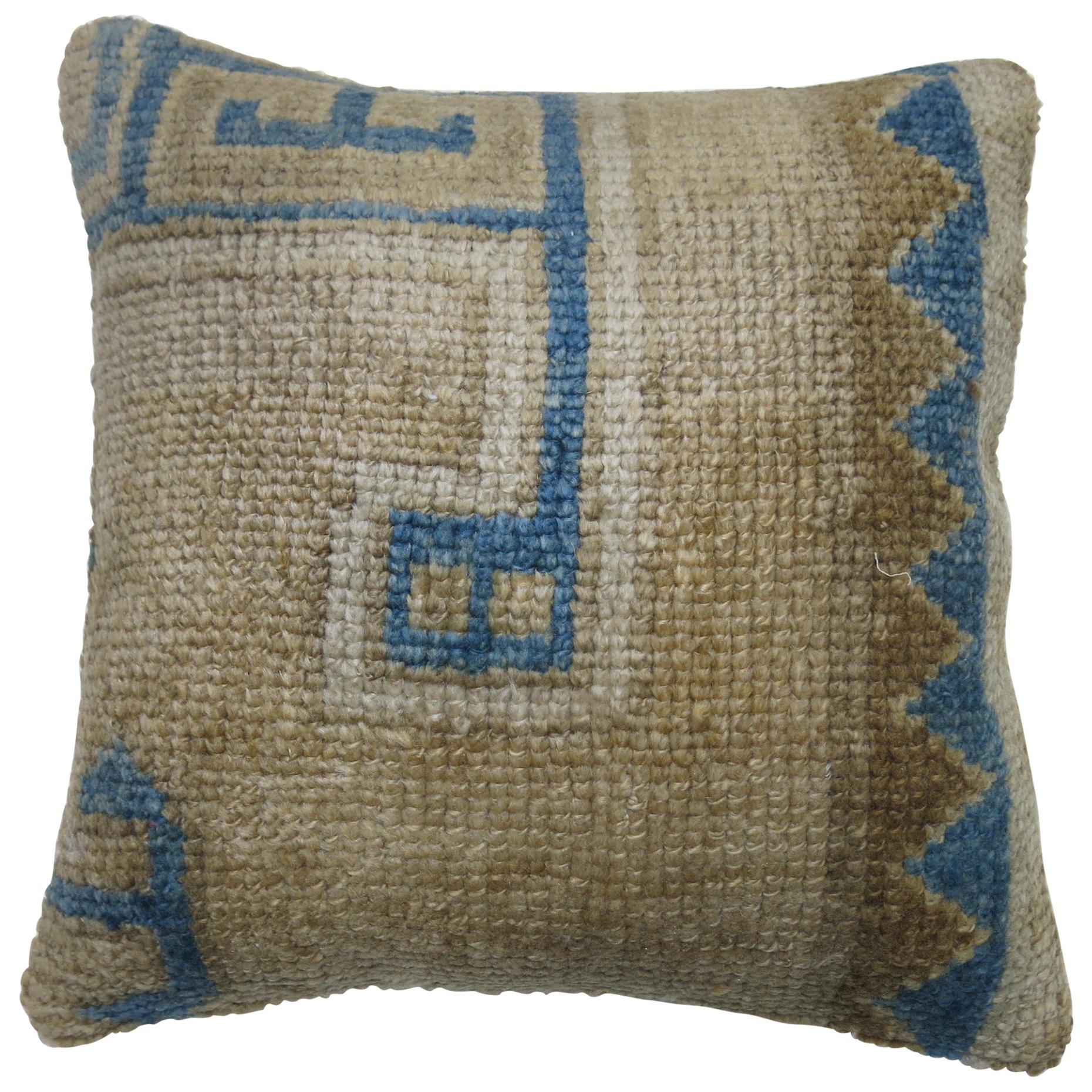 Vintage Oushak Rug Pillow in Blue and Beige