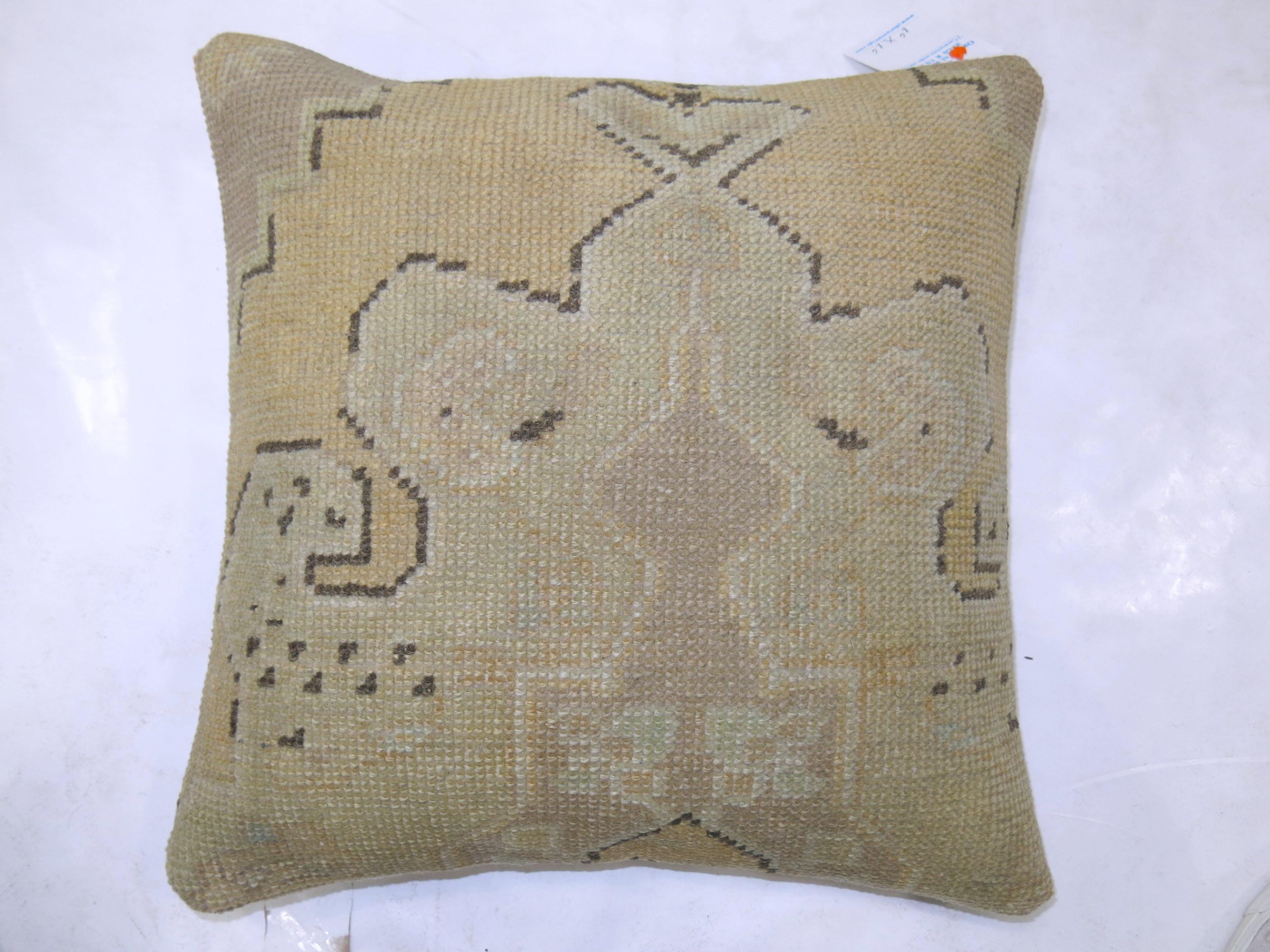 Turkish Vintage Oushak Rug Pillow with Medallion For Sale