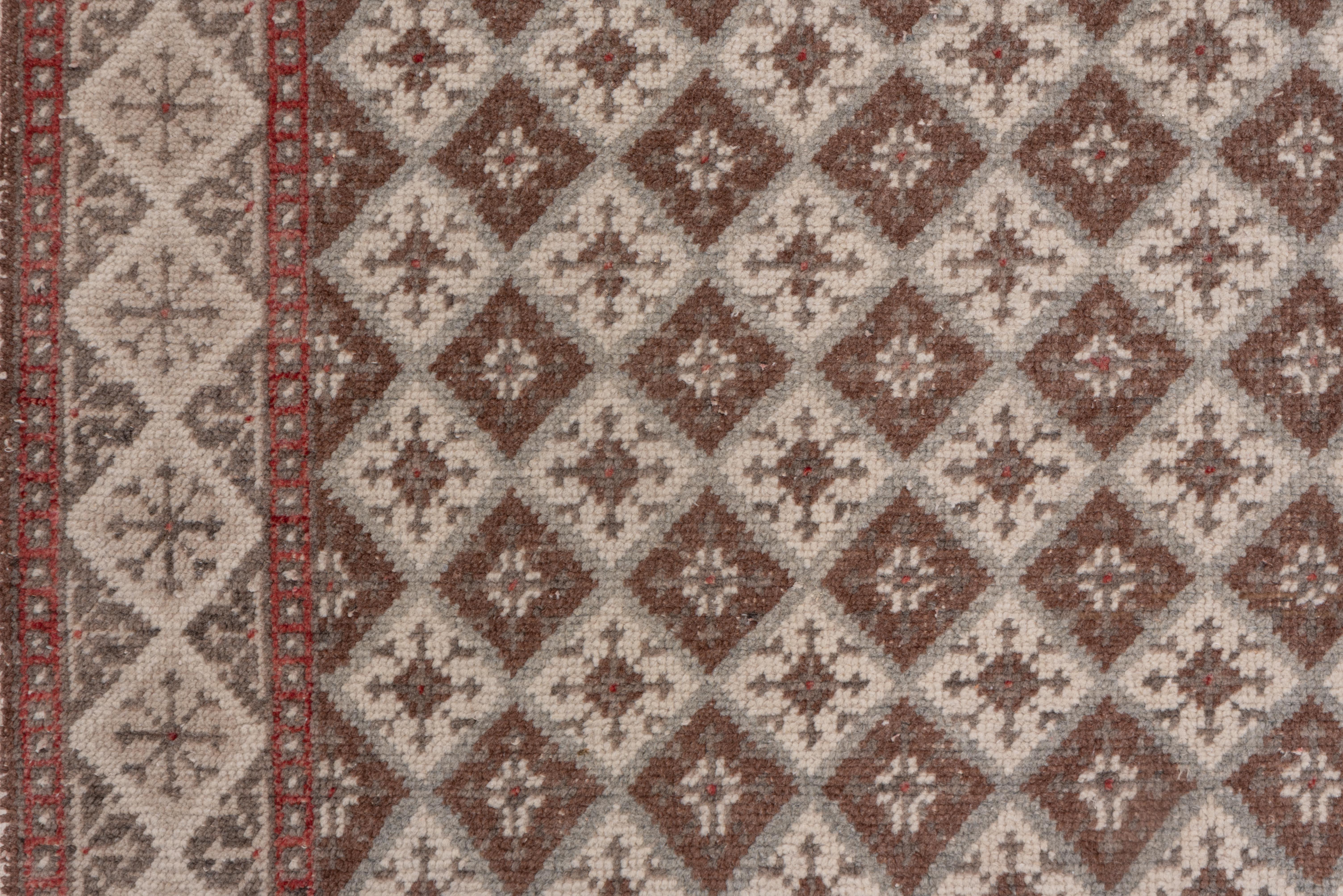 Alfombra Oushak Vintage - Rejilla de rombos repetidos en neutros suaves Lana en venta