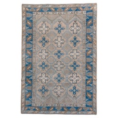 Vintage Oushak Rug with Beige Field and Blue Details 