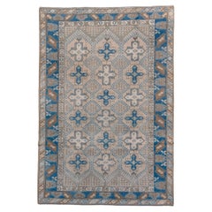 Vintage Oushak Rug with Beige Field and Blue Details