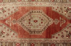 Vintage Oushak Rug With Geometric Motifs in Terracotta, Green and Tan