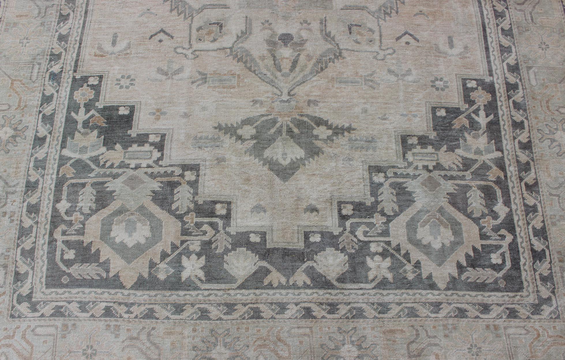 Vintage Oushak Rug with Layered Classic Medallion Design and Ornate Cornices For Sale 1
