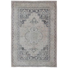 Vintage Oushak Rug with Layered Classic Medallion Design and Ornate Cornices