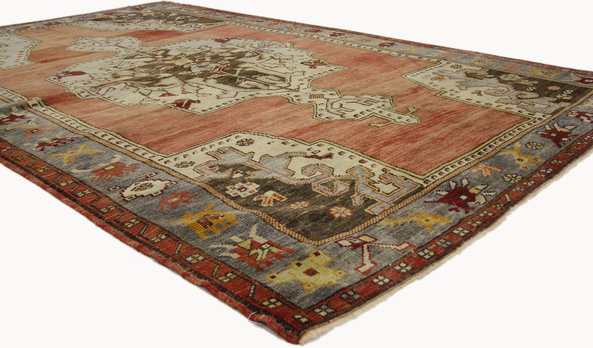 Turkish Vintage Oushak Rug with Mid-Century Modern Style For Sale