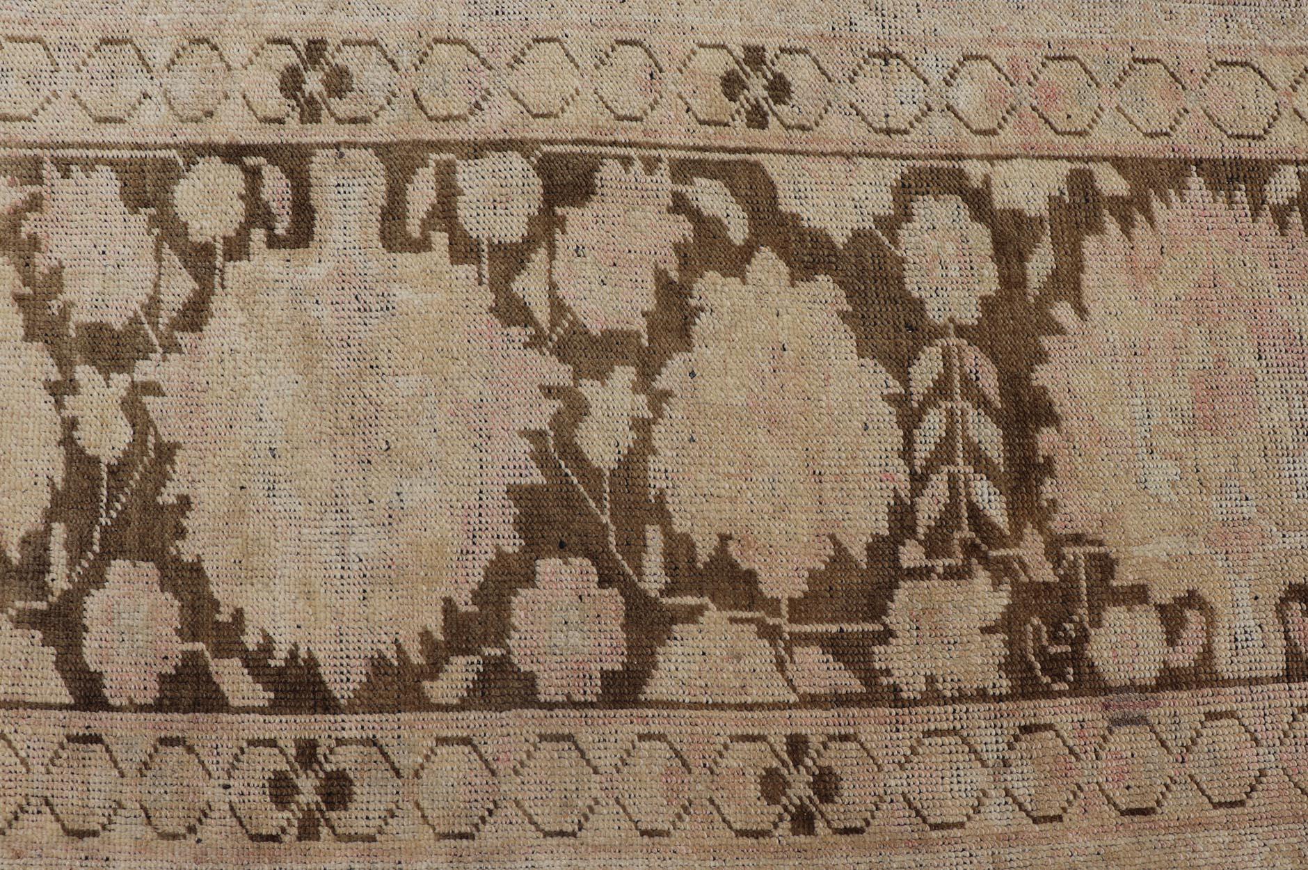 Vintage Oushak Rug with Muted Neutral Colors in Tan, Beige, Taupe, Gray & Brown For Sale 6