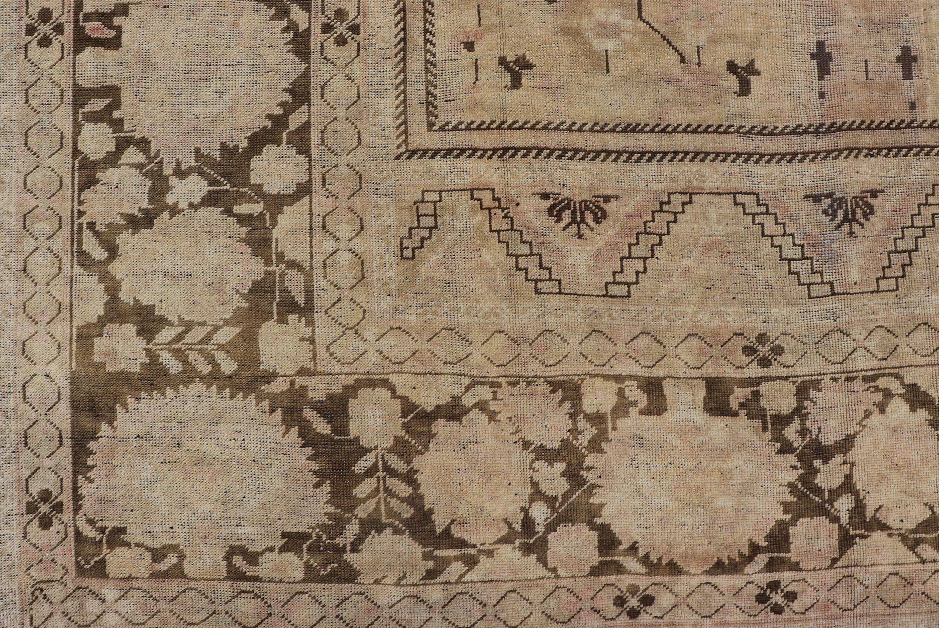 Vintage Oushak Rug with Muted Neutral Colors in Tan, Beige, Taupe, Gray & Brown For Sale 7