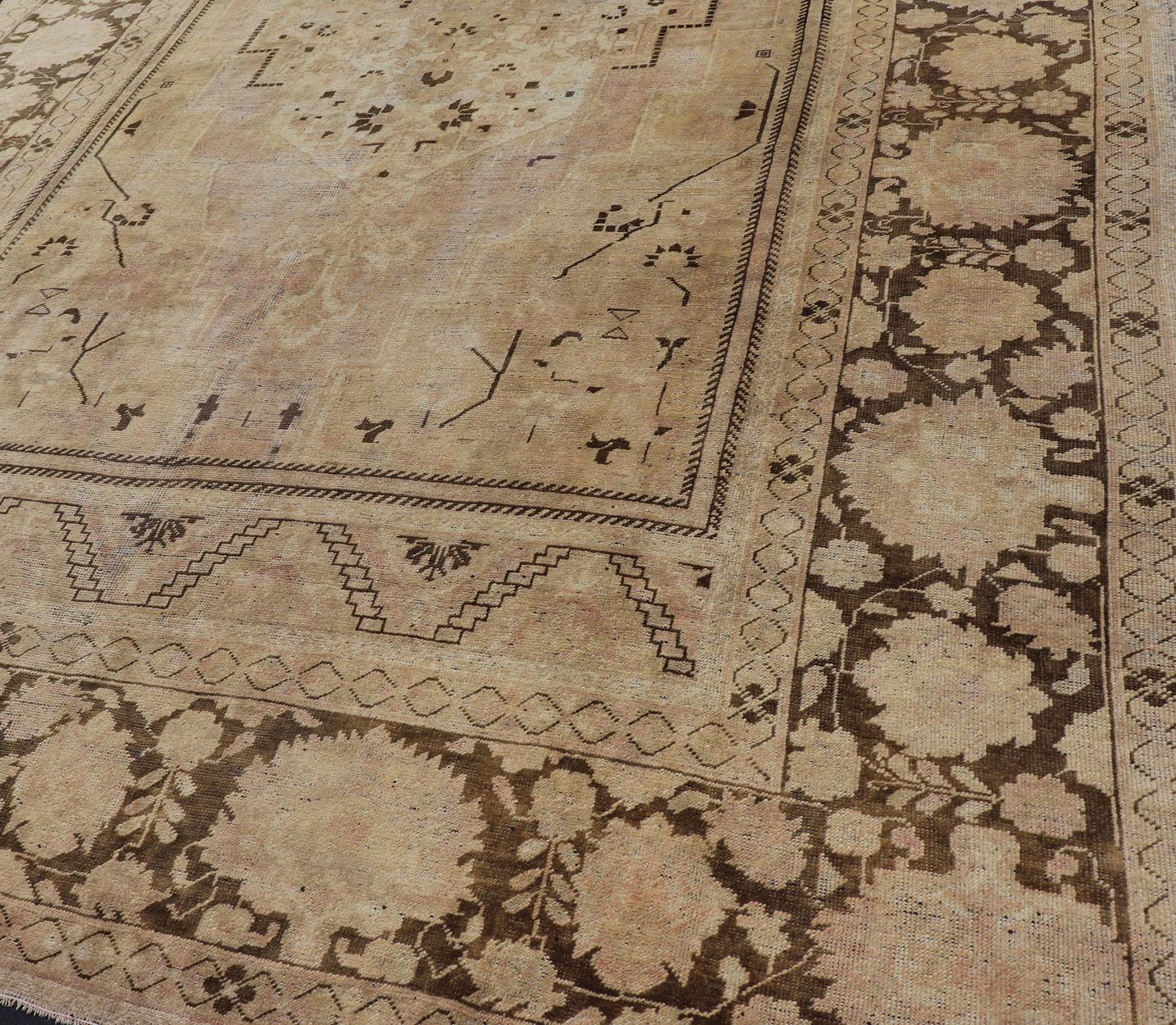 Vintage Oushak Rug with Muted Neutral Colors in Tan, Beige, Taupe, Gray & Brown For Sale 10
