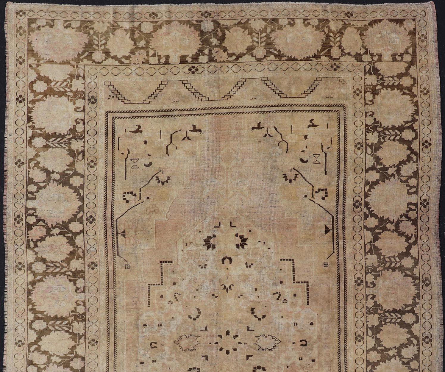 Turkish Vintage Oushak Rug with Muted Neutral Colors in Tan, Beige, Taupe, Gray & Brown For Sale