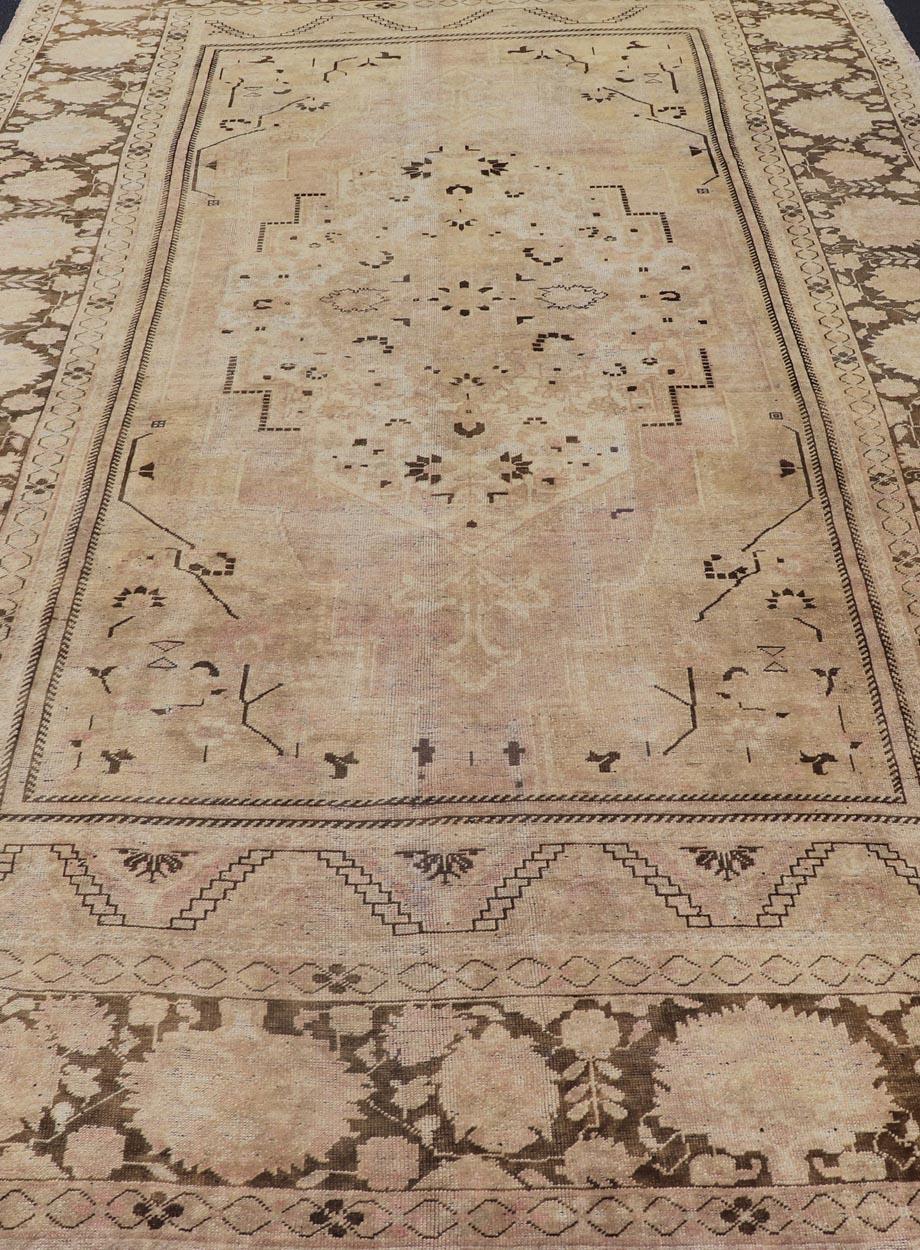 Vintage Oushak Rug with Muted Neutral Colors in Tan, Beige, Taupe, Gray & Brown For Sale 1