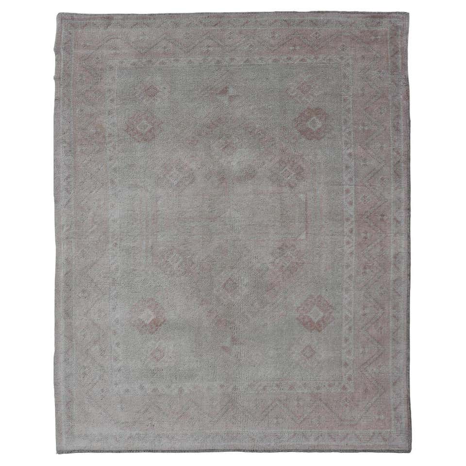 Authentic Antique Turkish Rug, Pale Green All-Over Field, Pink and Gold ...