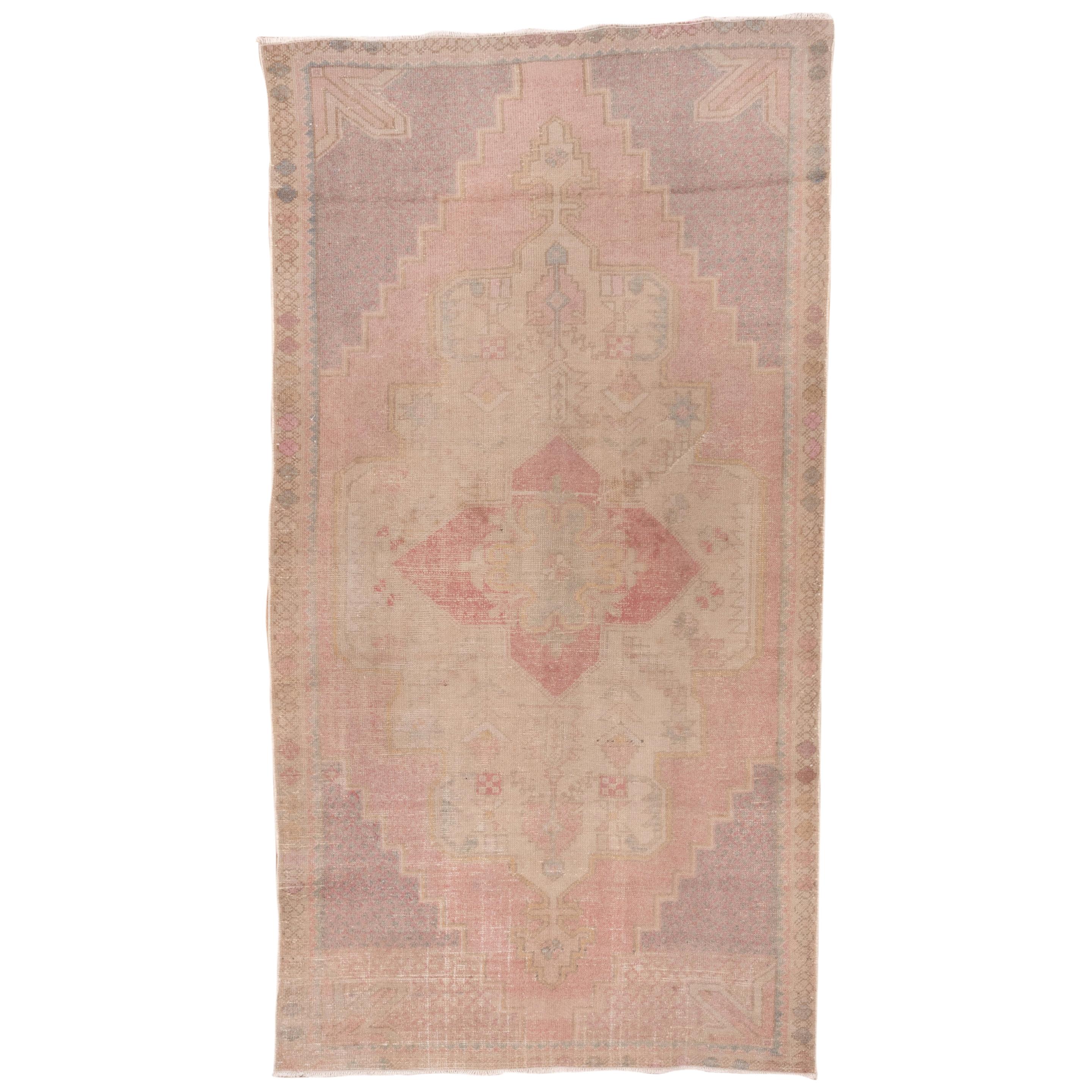 Vintage Oushak Rug with Pink Purple and Ivory Field, Pastel Colors, Shabby Chic For Sale