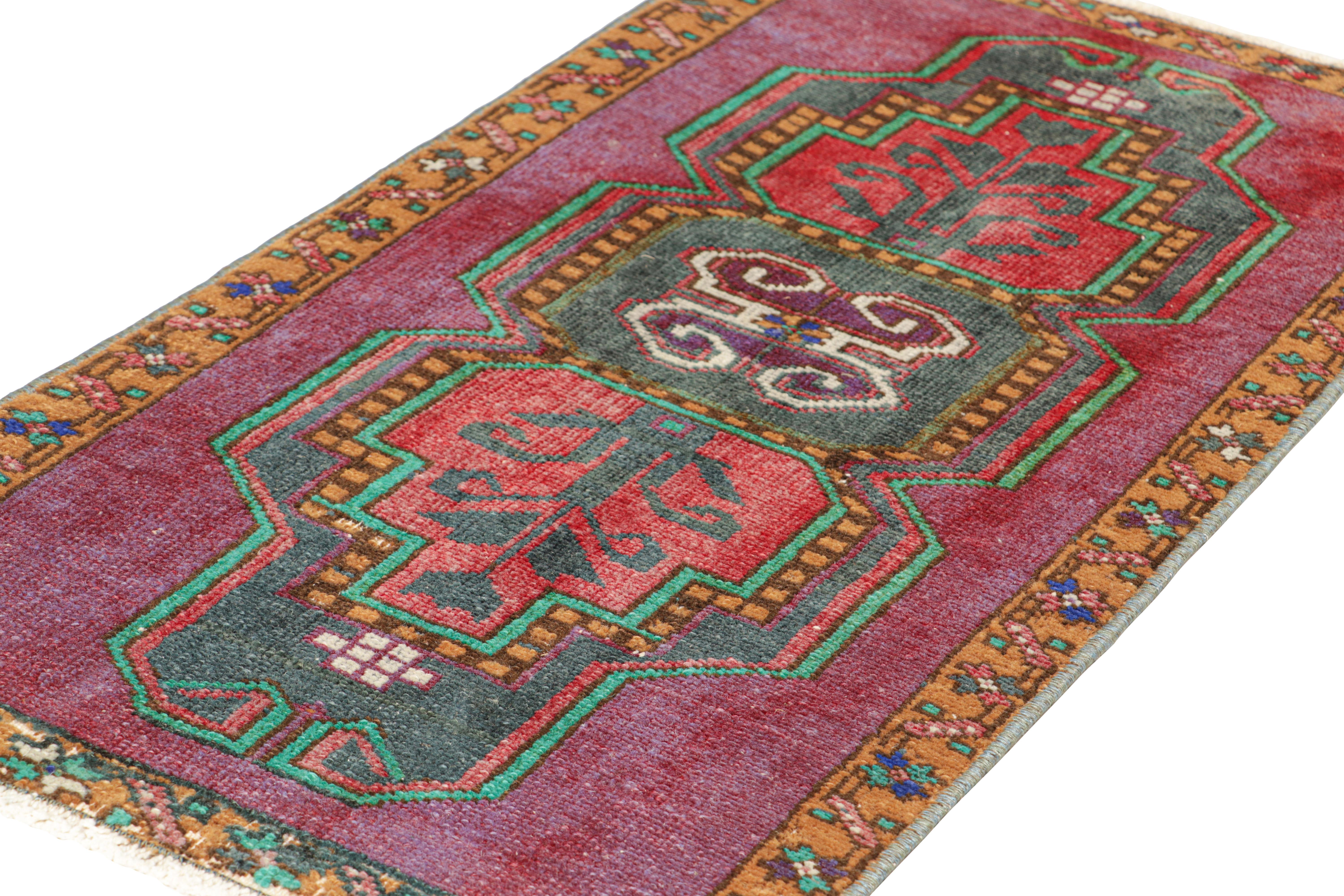 Hand-Knotted Vintage Oushak Rug with Polychromatic Geometric Medallions, from Rug & Kilim For Sale