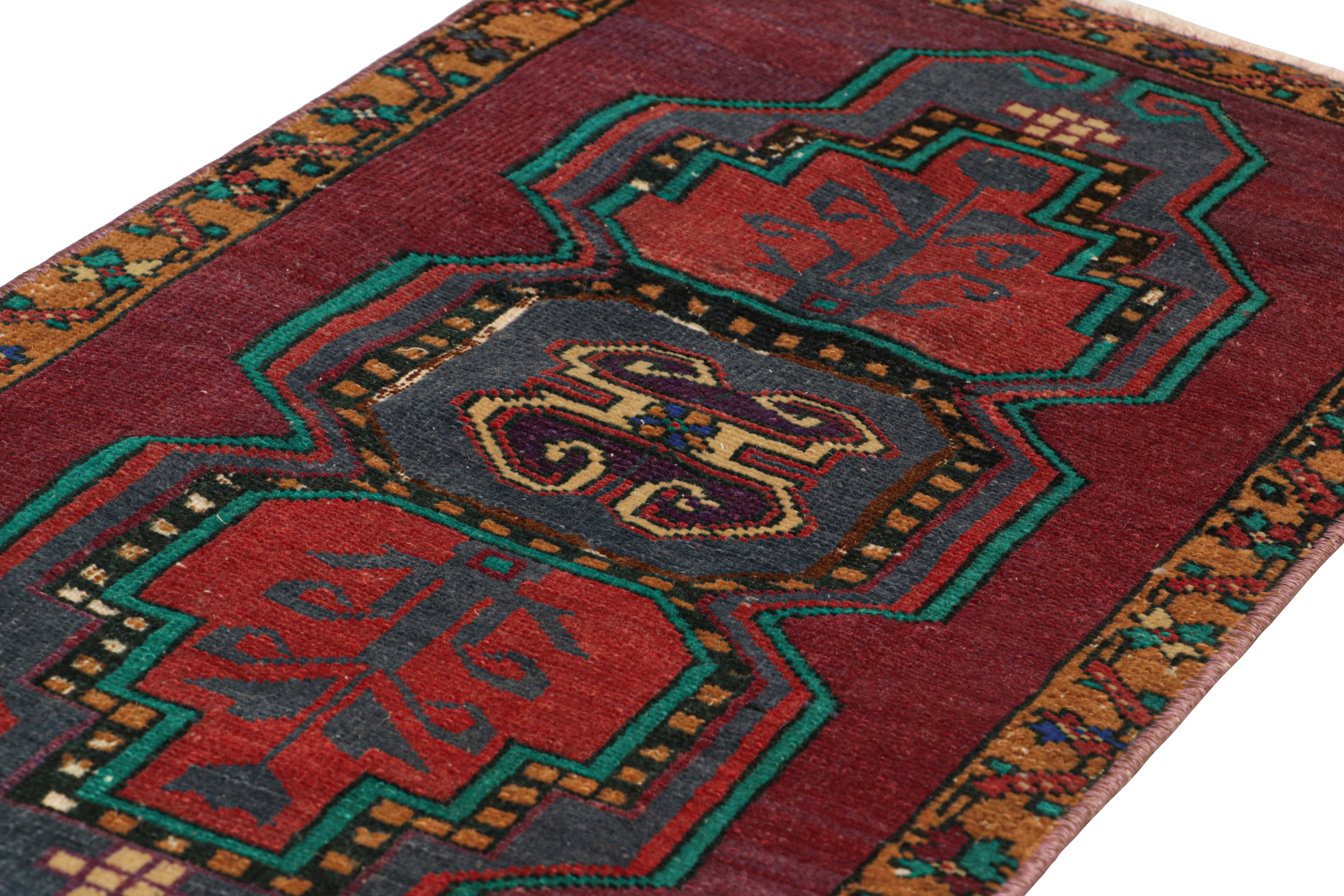 Hand-Knotted Vintage Oushak Rug with Polychromatic Geometric Medallions, from Rug & Kilim For Sale