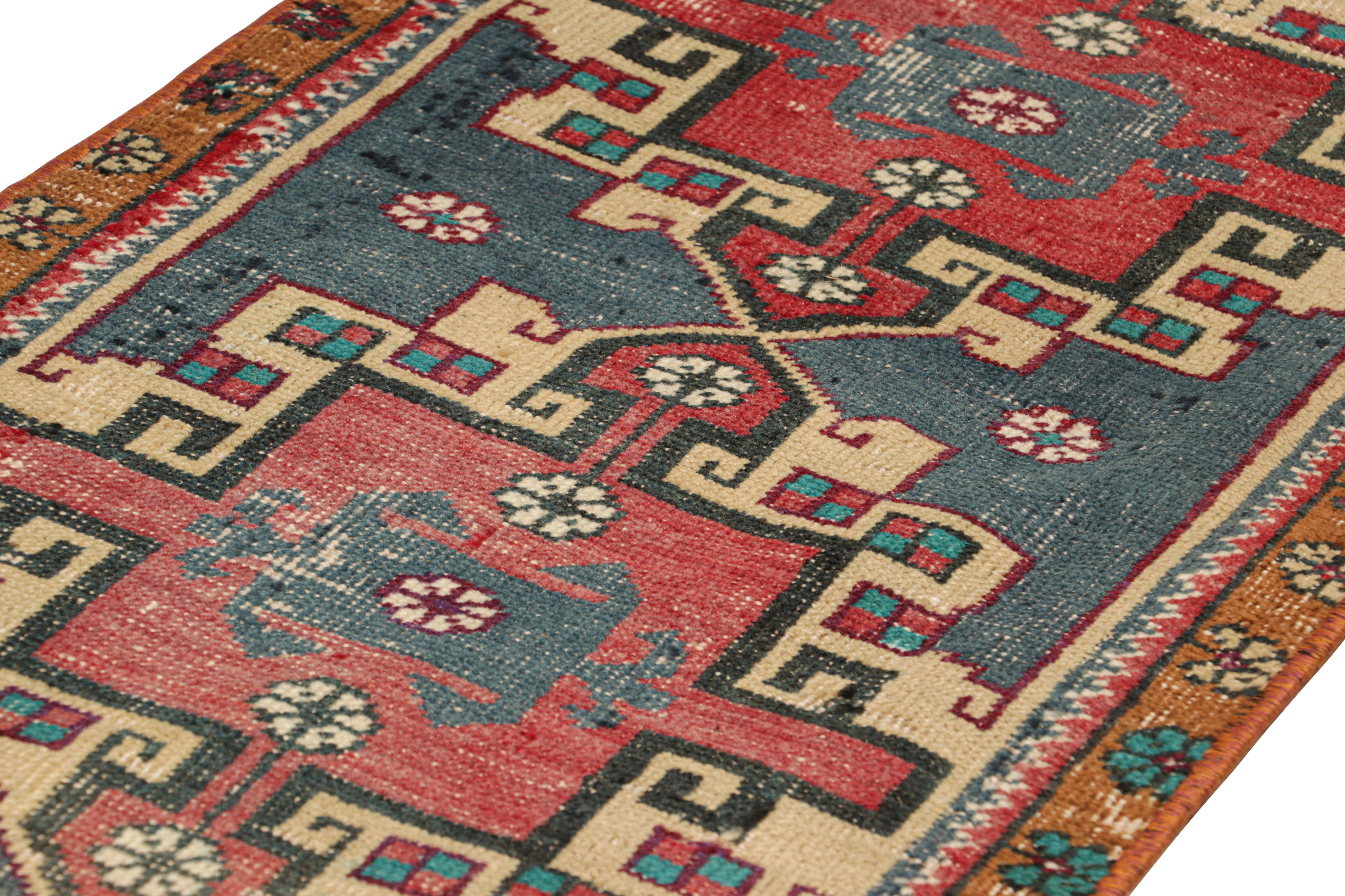 Hand-Knotted Vintage Oushak Rug with Polychromatic Geometric Medallions, from Rug & Kilim For Sale