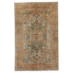 Vintage Oushak Rug with Soft Color Palette and Medallion Design
