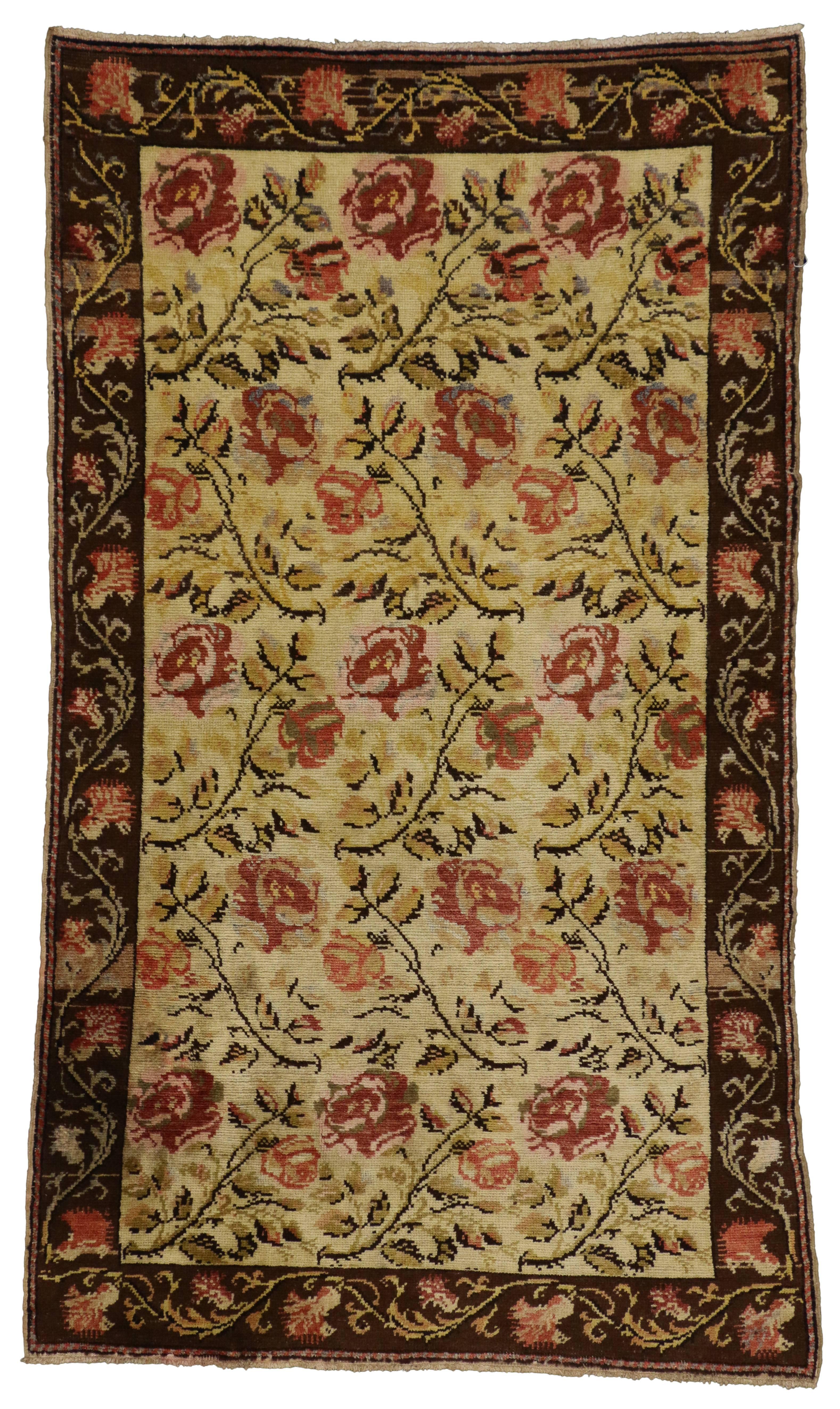 20th Century Vintage Oushak Rug with Traditional English Country Garden Design For Sale