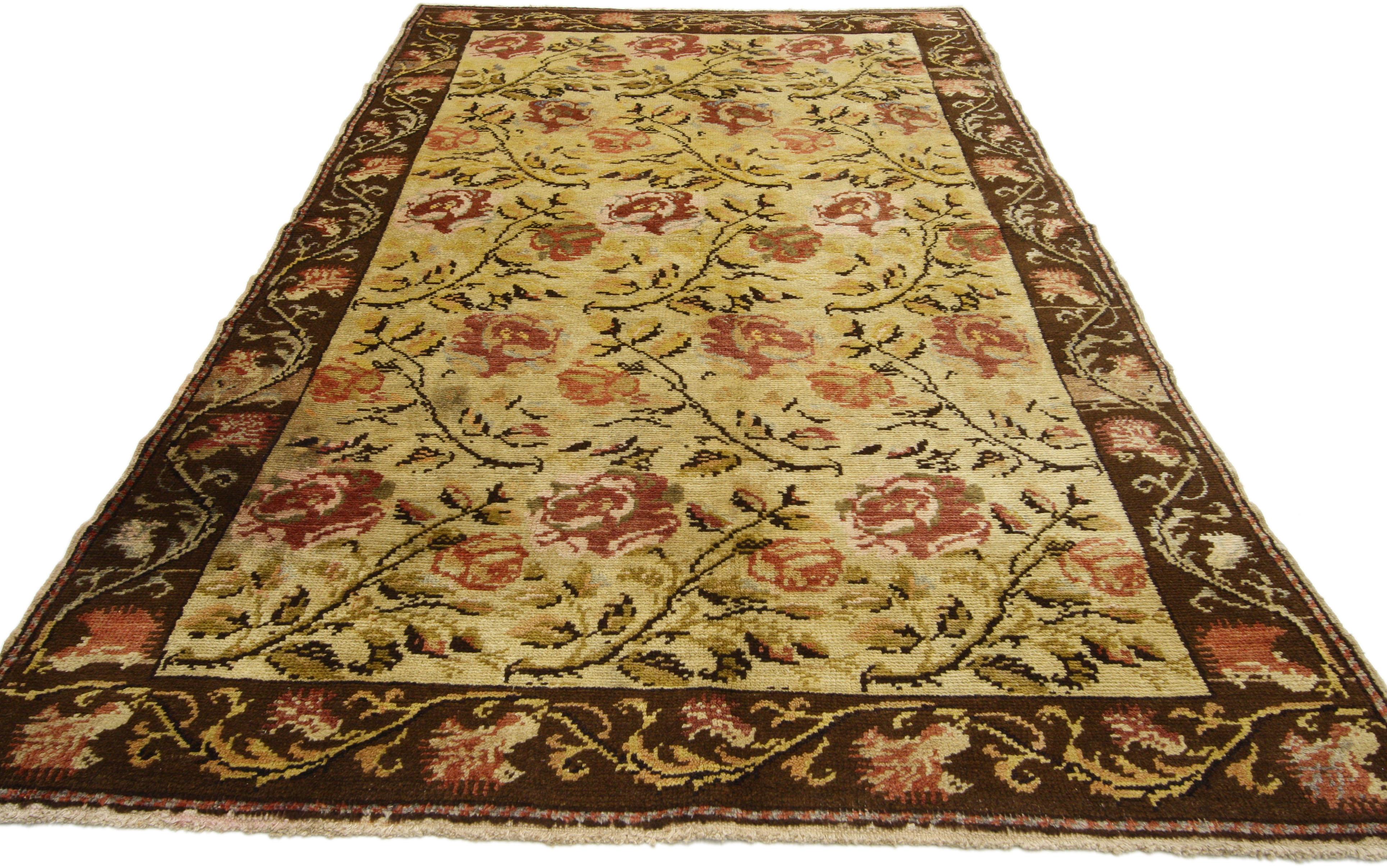 Turkish Vintage Oushak Rug with Traditional English Country Garden Design For Sale