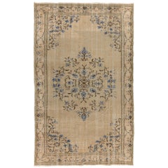 Vintage Oushak Rug, Wool Turkish Carpet in Beige, Brown, Blue Colors