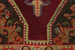 Vintage Oushak Runner Rug in Beige and Red with Floral Medallion - Rug & Kilim