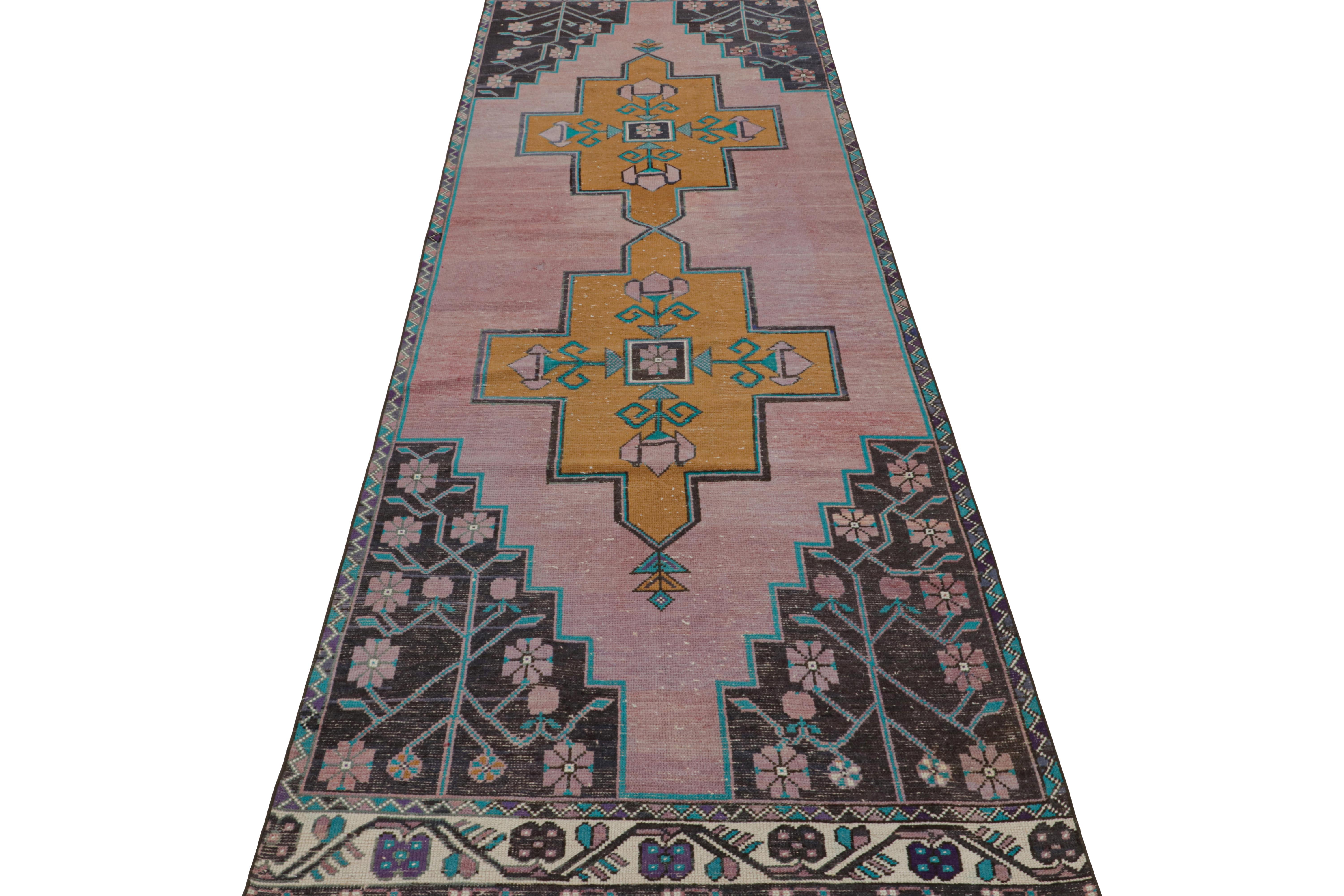 Tribal Vintage Oushak Runner Rug, with Open Field and Two Medallions, from Rug & Kilim For Sale