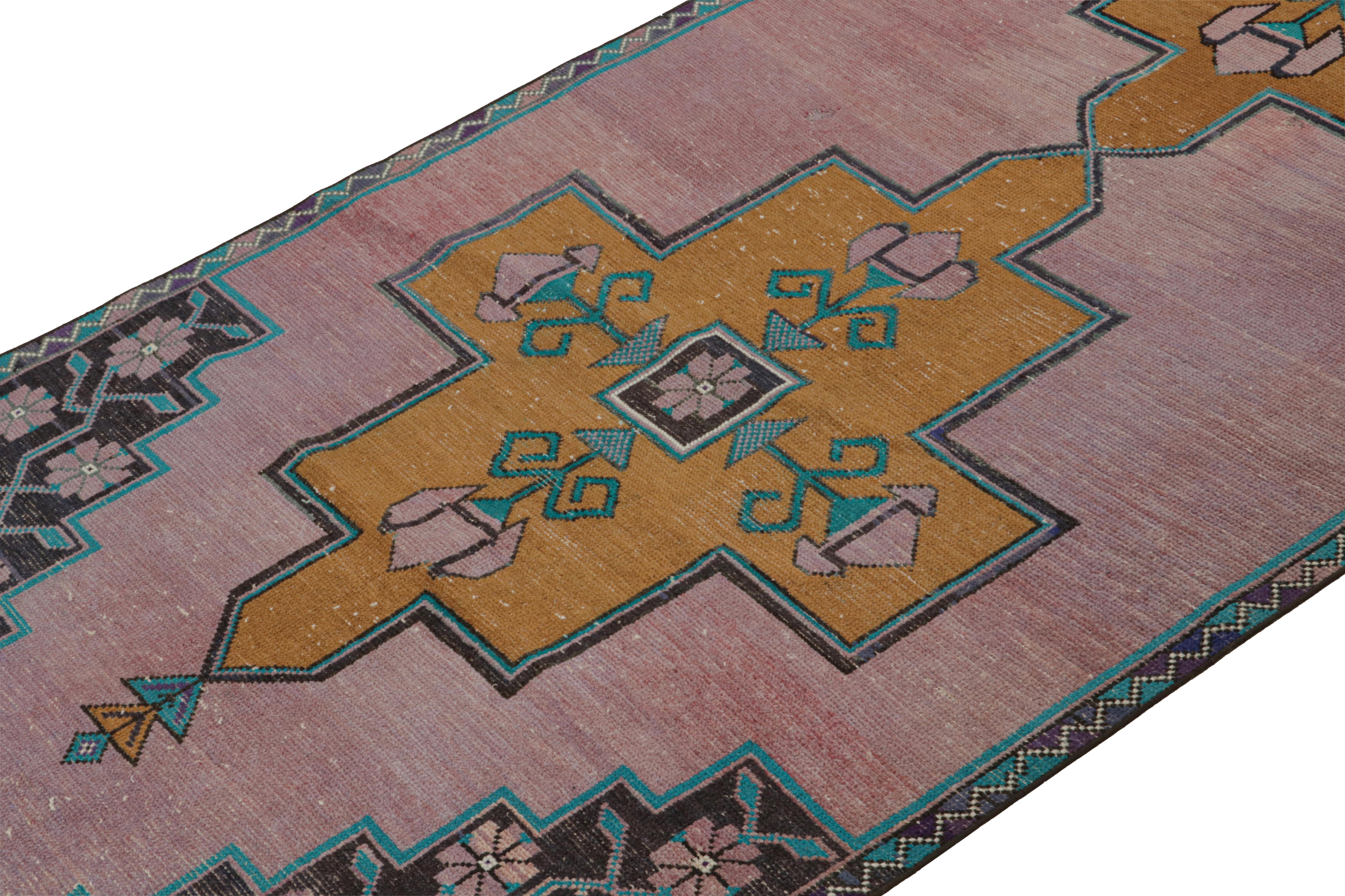 Turkish Vintage Oushak Runner Rug, with Open Field and Two Medallions, from Rug & Kilim For Sale