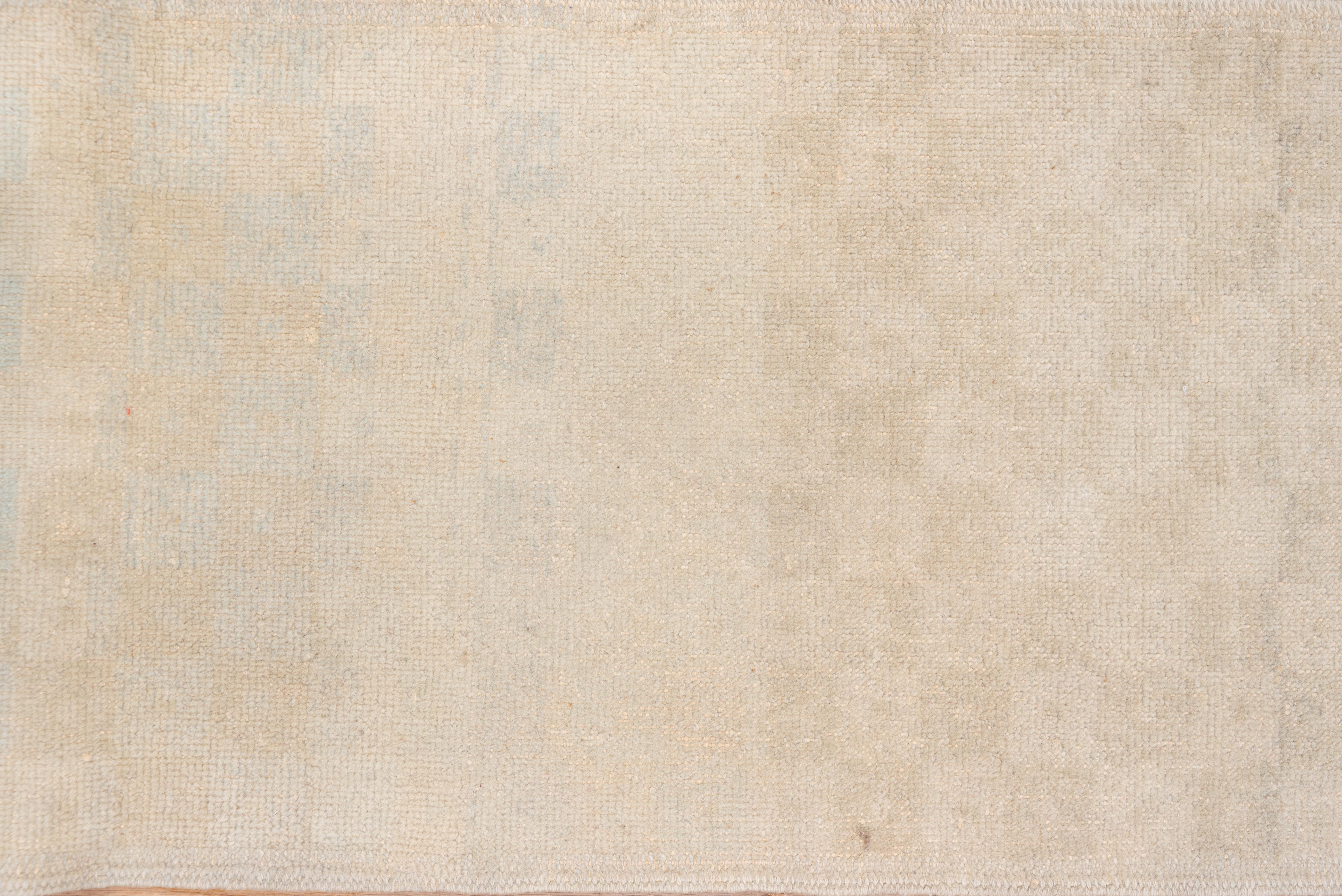 Wool Vintage Oushak Runner – Subtle Checkerboard in Ivory Tones For Sale