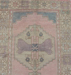 Vintage Oushak Runner With Medallions in Pink, Gray, & Light Yellow 2'11 x 8'9