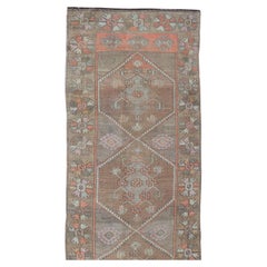 Vintage Oushak Runner With Muted Earth Tones and Pastel Accents 3'6 X 12'