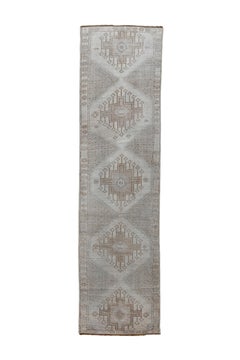 Vintage Oushak Runner with Straw Field an Rosette Border