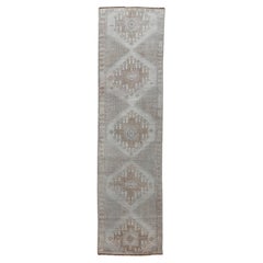 Vintage Oushak Runner with Straw Field an Rosette Border