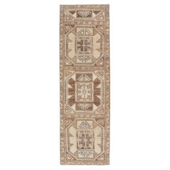 Vintage Oushak Runner with Subtle Medallions in Earthy Tones 2'11" X10'0"