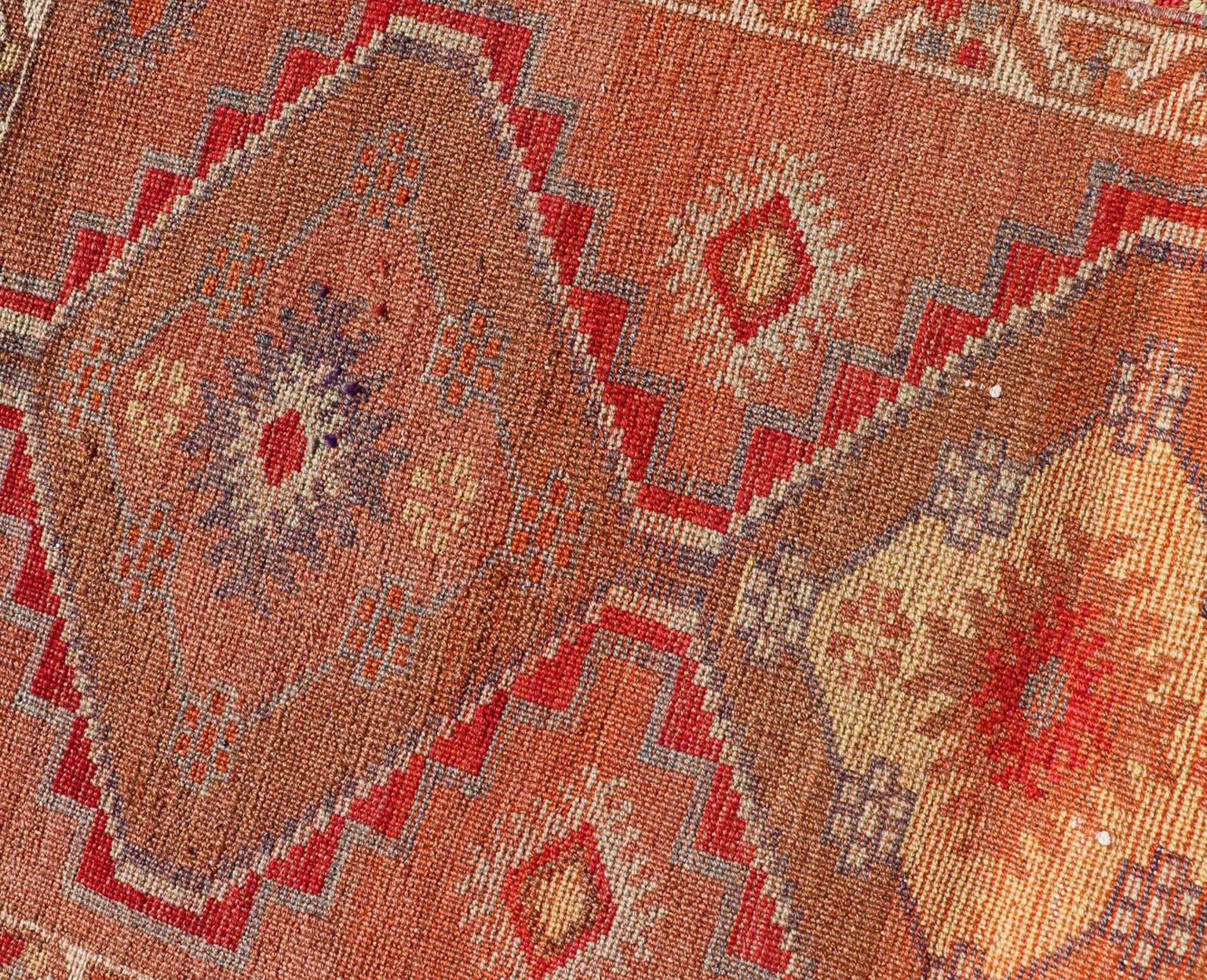 20th Century Vintage Oushak Runner with Tribal Medallions in Redish Tones Keivan Woven Arts  For Sale