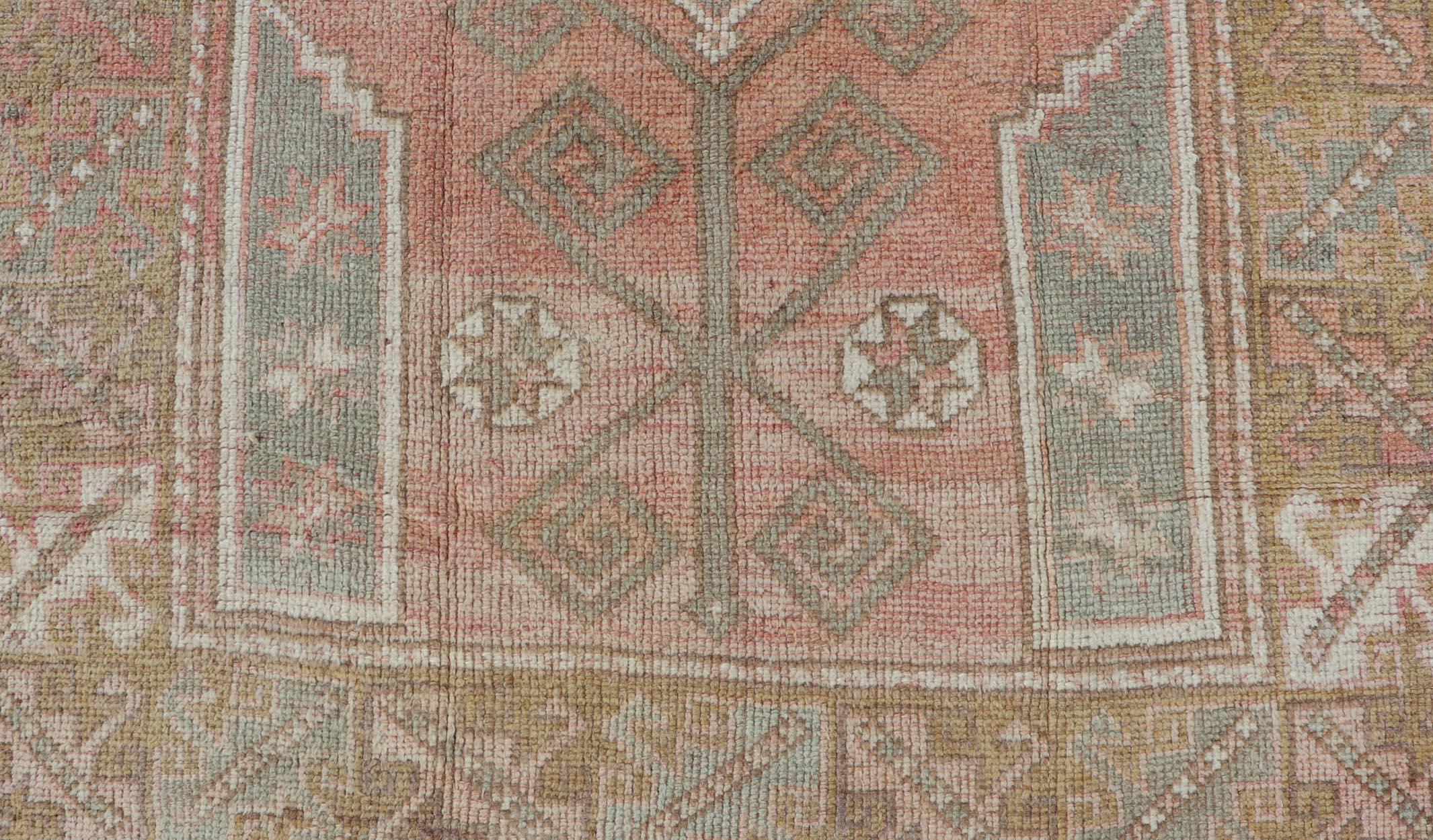 20th Century Vintage Oushak Small Rug With Faded Rose, Olive Green  4'2