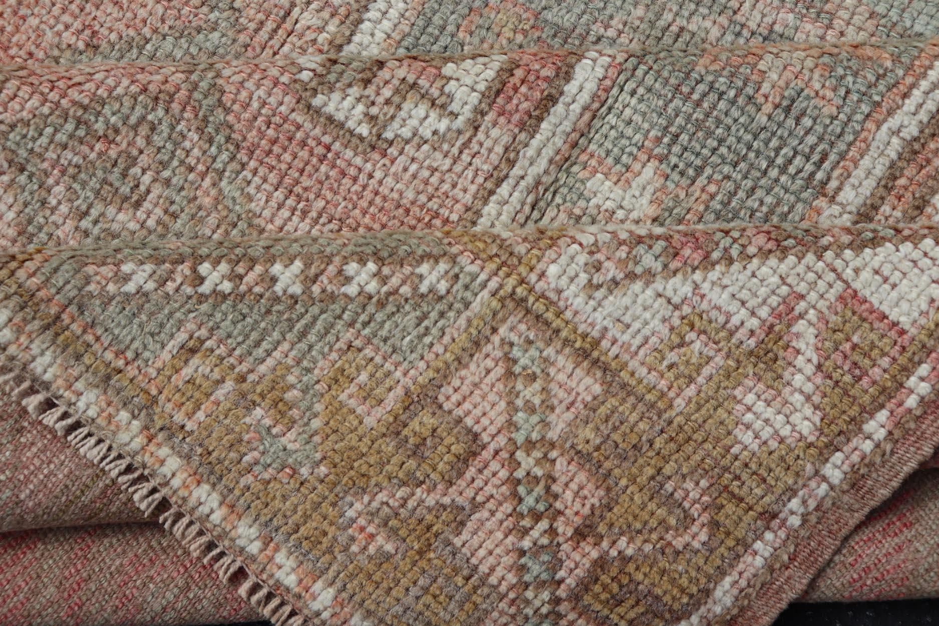 Vintage Oushak Small Rug With Faded Rose, Olive Green  4'2