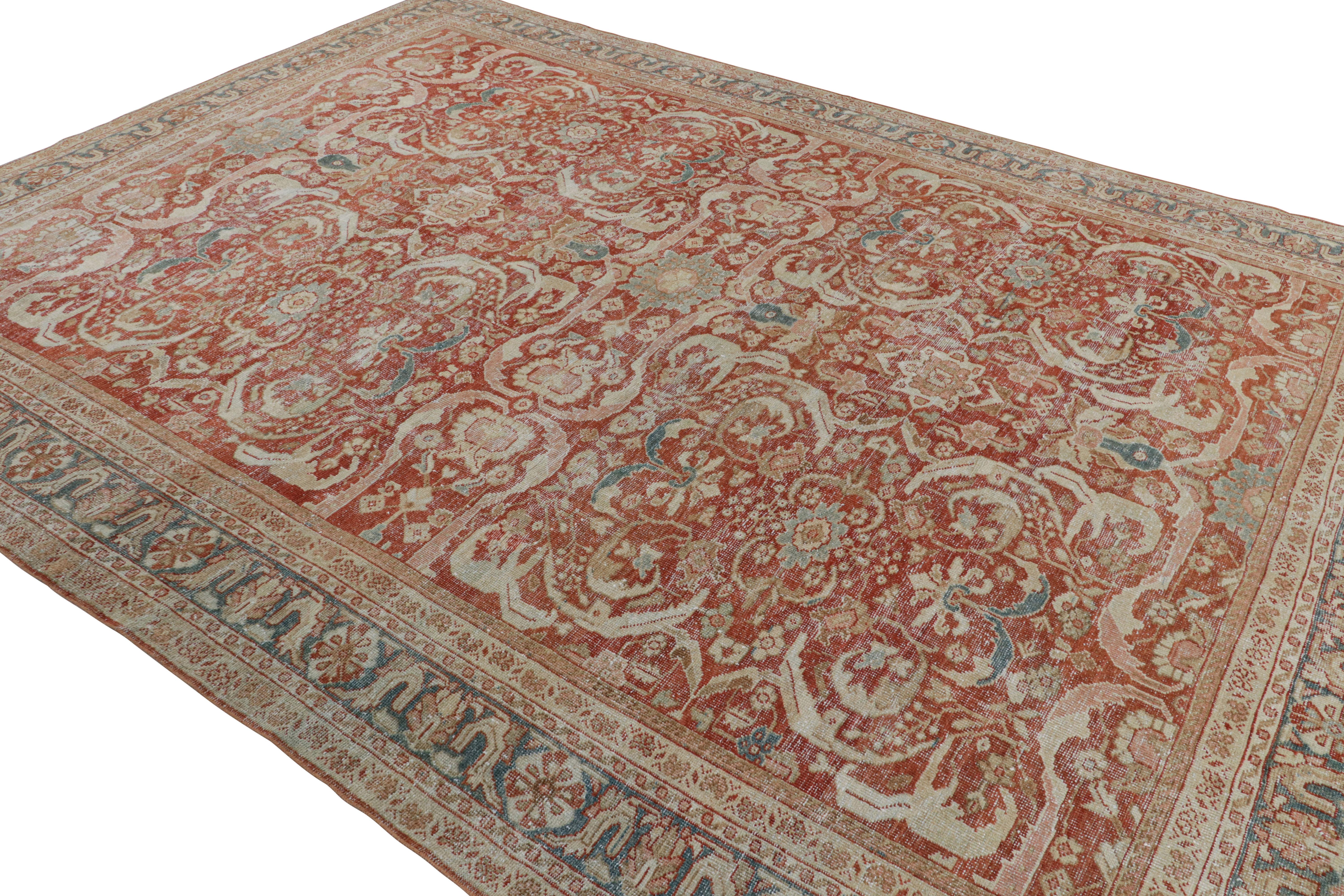 Hand-Knotted Vintage Oushak-Style European Rug in Red, with Floral Patterns from Rug & Kilim For Sale