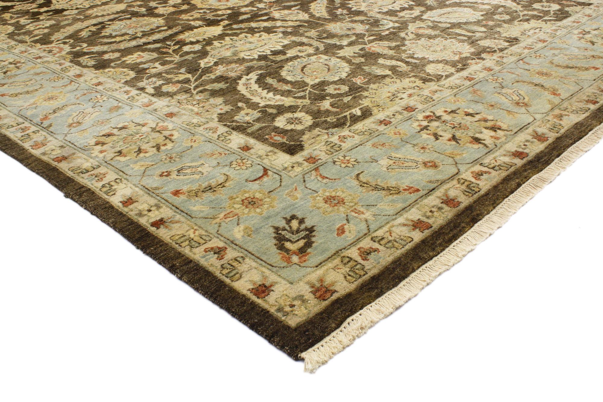 76772 Vintage Oushak Rug From Pakistan, 08'10 x 12'02. 
Warm and inviting with incredible detail and texture, this hand knotted wool vintage-inspired Oushak rug is a captivating vision of woven beauty. The intricate botanical design and earthy