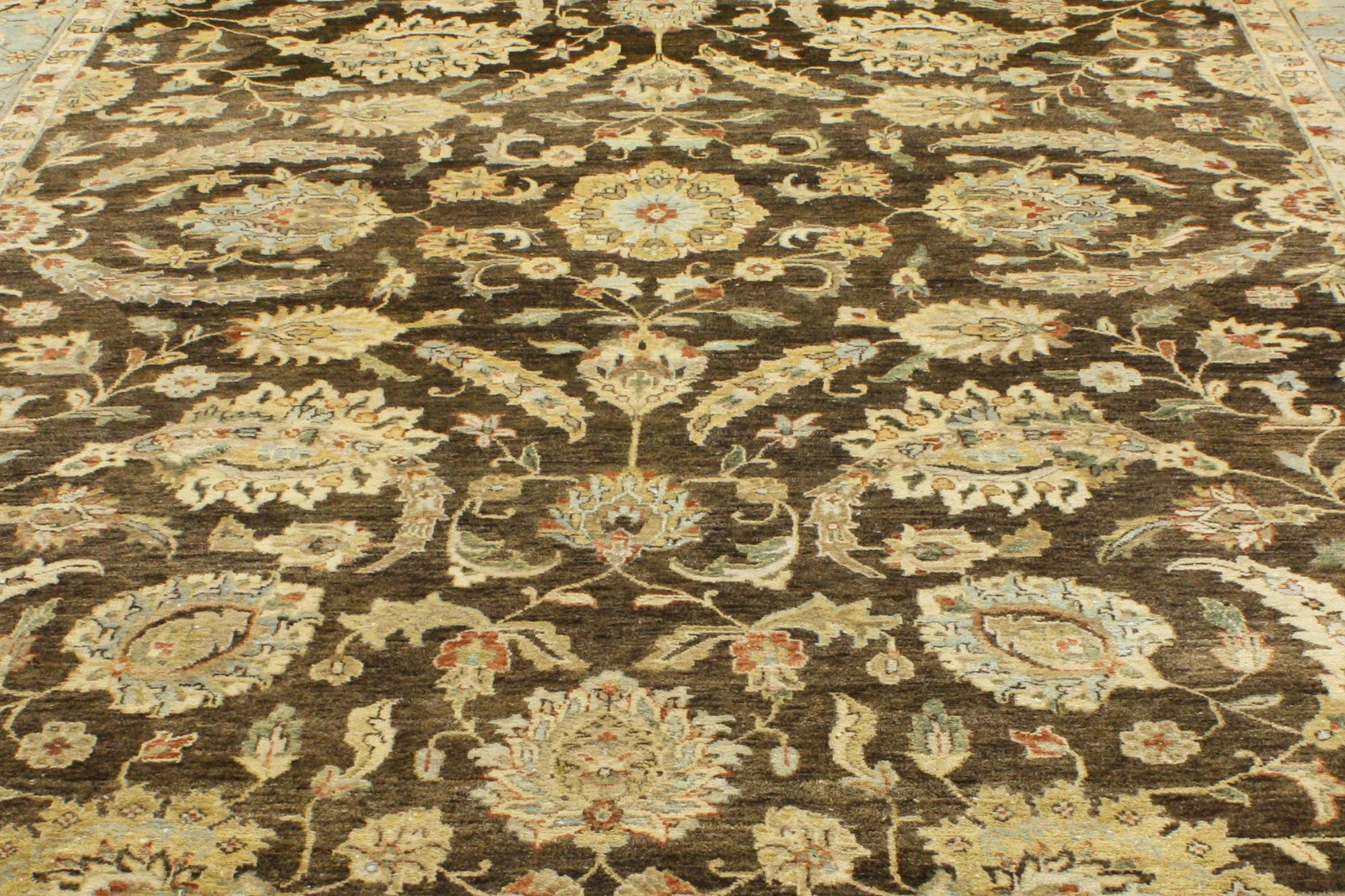 Hand-Knotted Vintage Oushak Style Rug, Timeless Design Meets Earth-Tone Elegance For Sale
