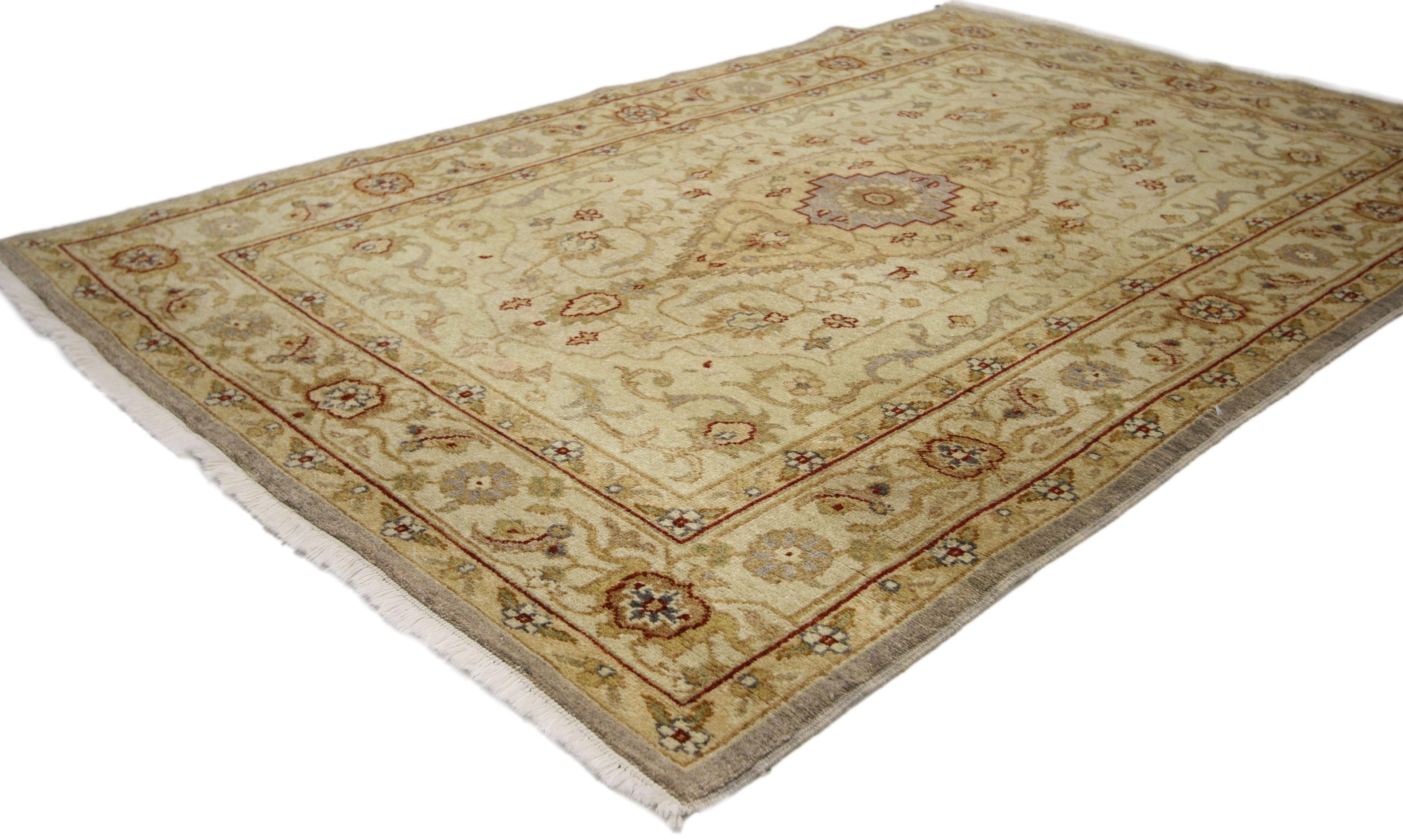 Hand-Knotted Vintage Oushak Style Rug with Traditional Design in Warm, Golden Hues For Sale