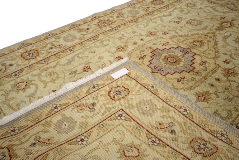 Vintage Oushak Style Rug with Traditional Design in Warm, Golden Hues