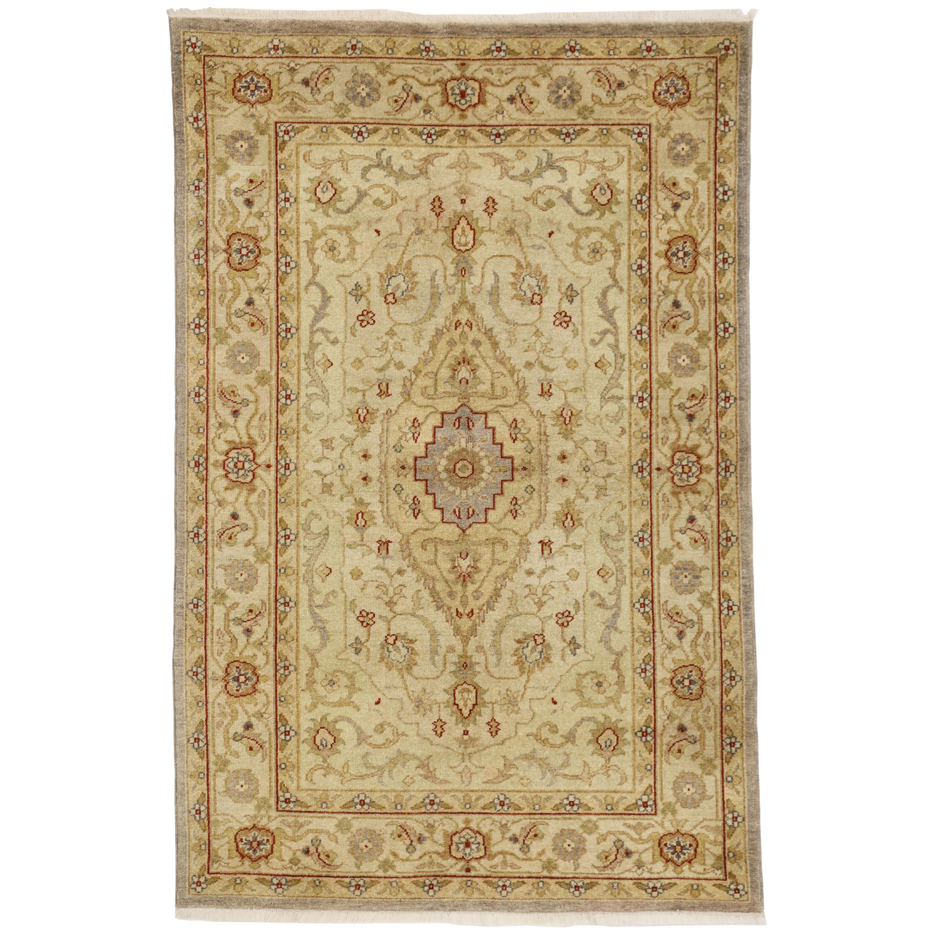 Vintage Oushak Style Rug with Traditional Design in Warm, Golden Hues For Sale