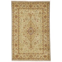 Vintage Oushak Style Rug with Traditional Design in Warm, Golden Hues