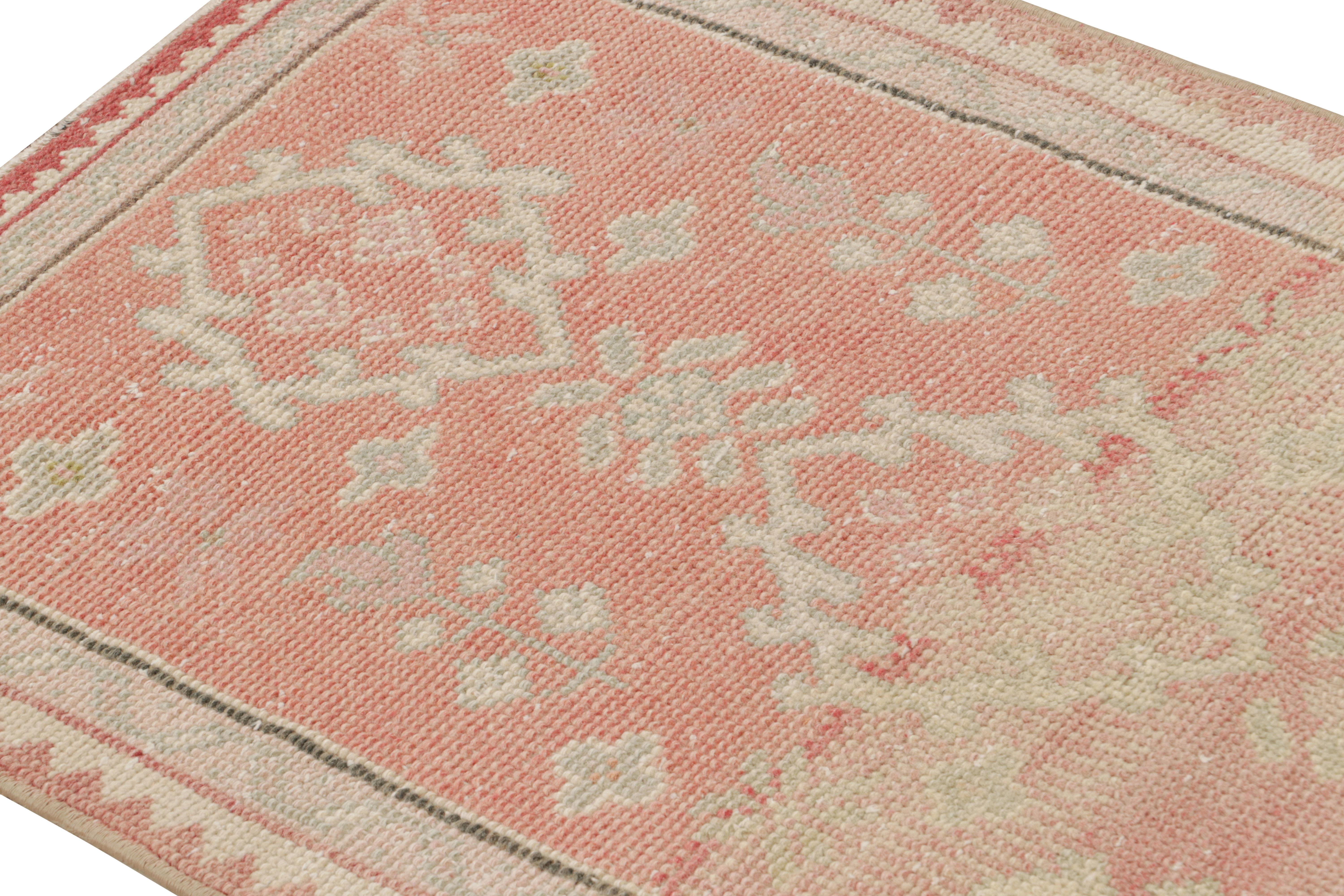 Mid-17th Century Vintage Oushak Style Runner Rug in Pink with Geometric Patterns from Rug & Kilim For Sale