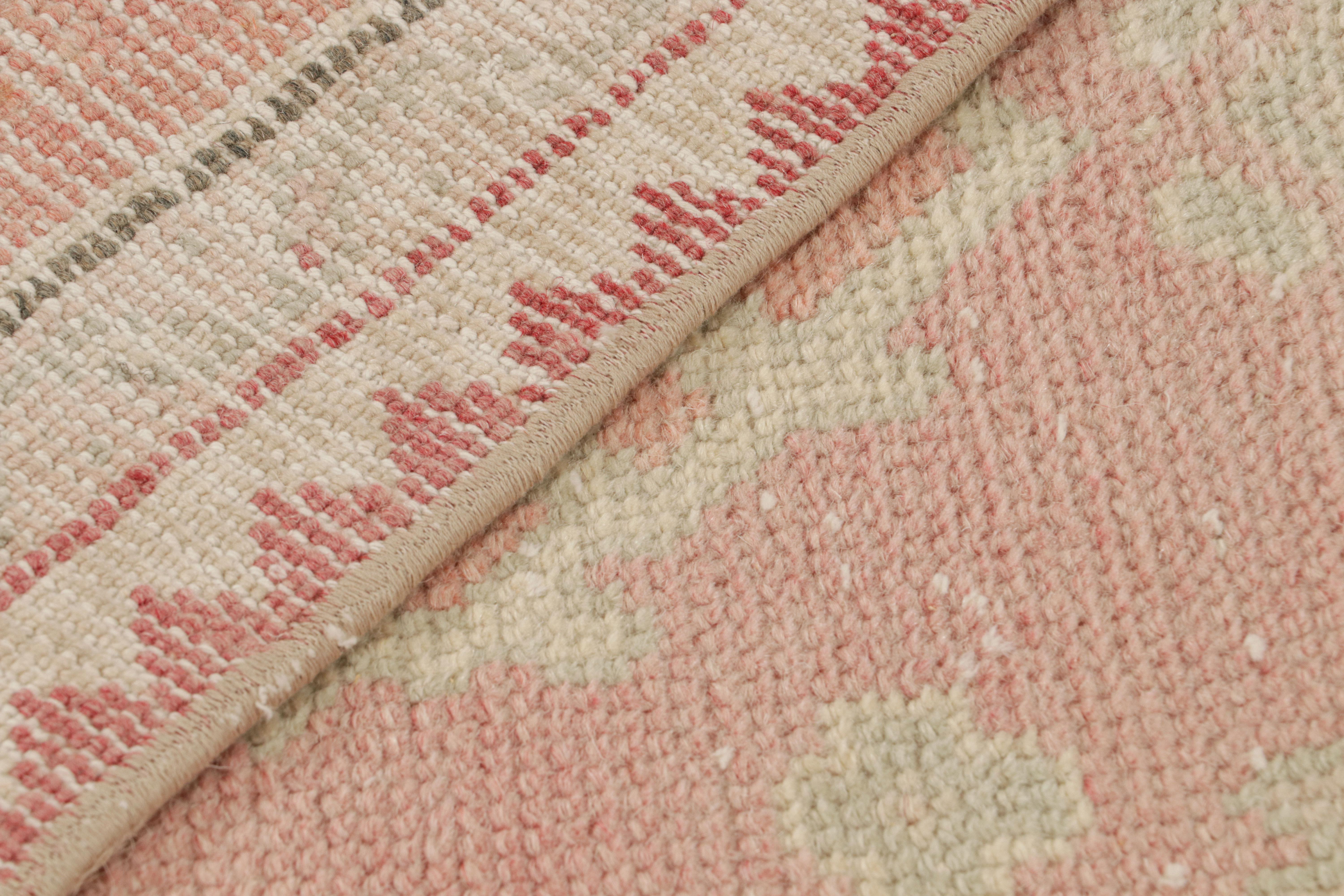 Wool Vintage Oushak Style Runner Rug in Pink with Geometric Patterns from Rug & Kilim For Sale