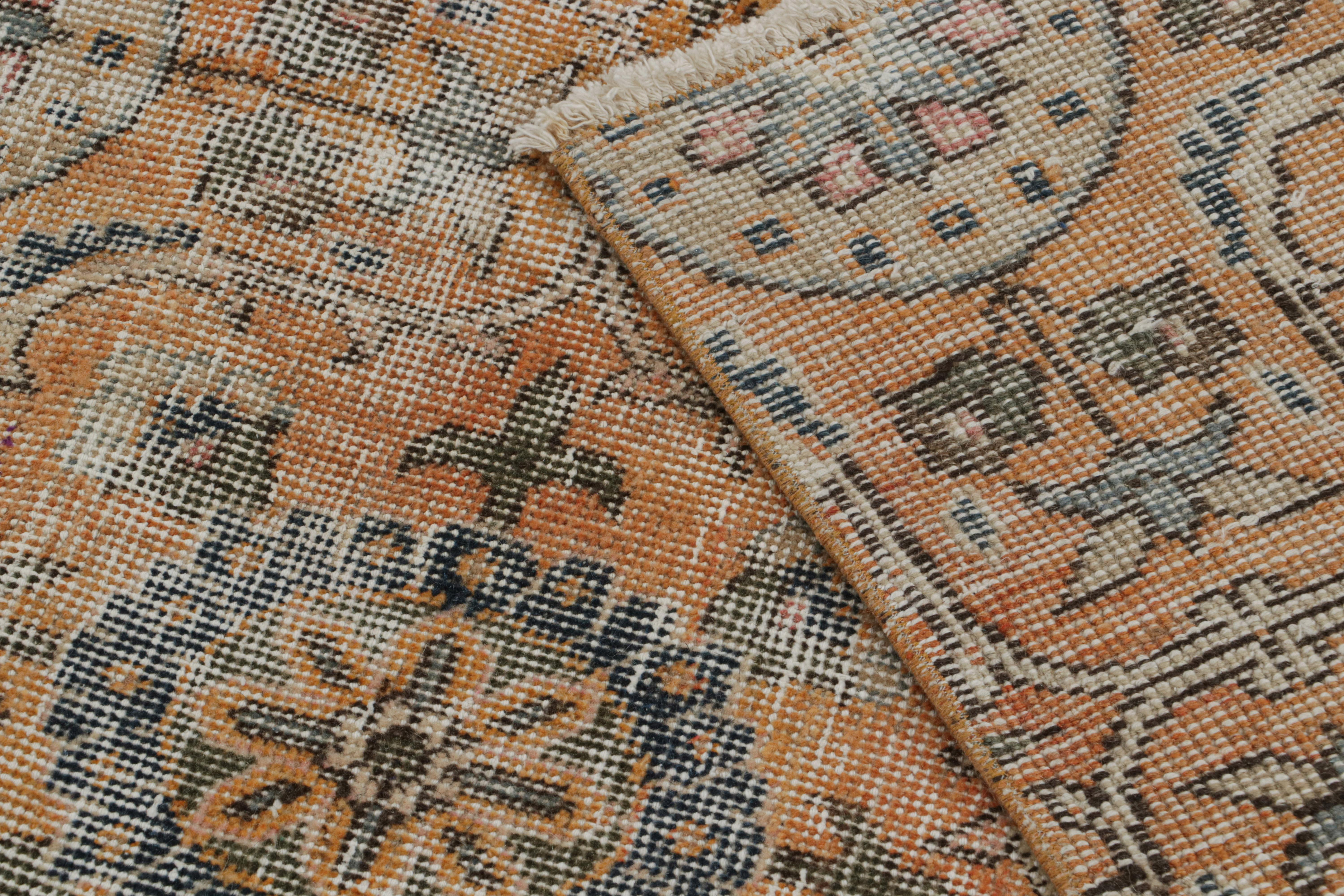 Wool Vintage Oushak Tribal rug in Orange, with Floral Patterns, from Rug & Kilim  For Sale