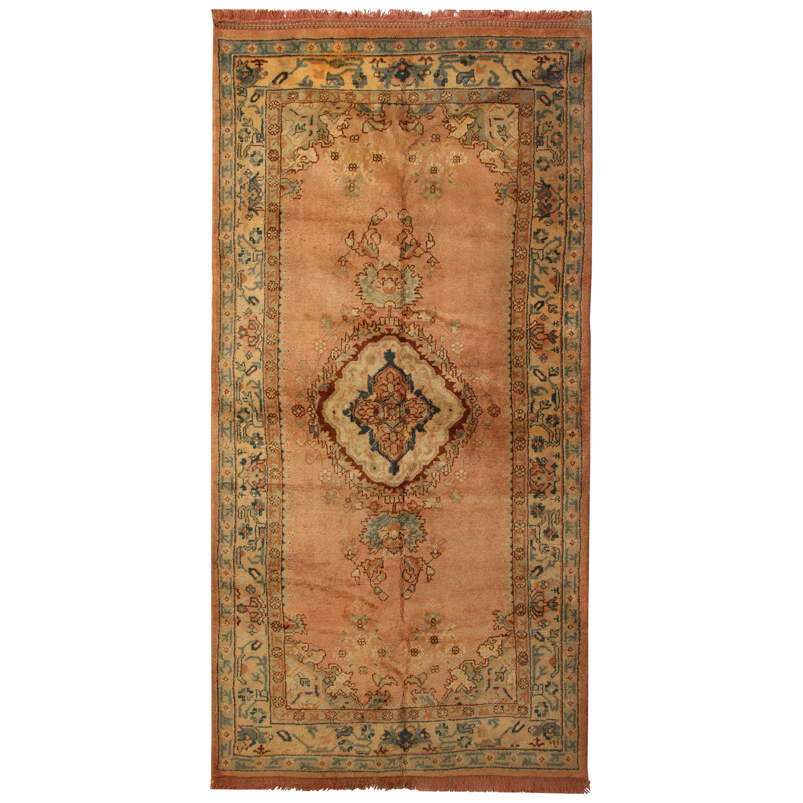 Vintage Oushak Turkish Rugs, Anatolian Carpet Rust Living Room Rug